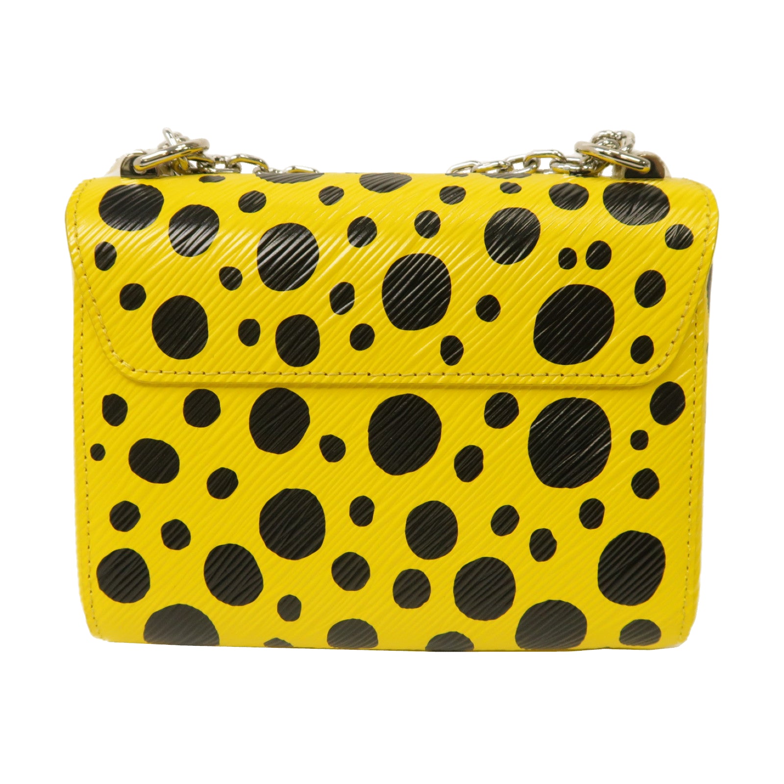 LOUIS VUITTON Epi皮革Yayoi Kusama Twist PM銀扣鏈帶肩背袋黃色/黑色