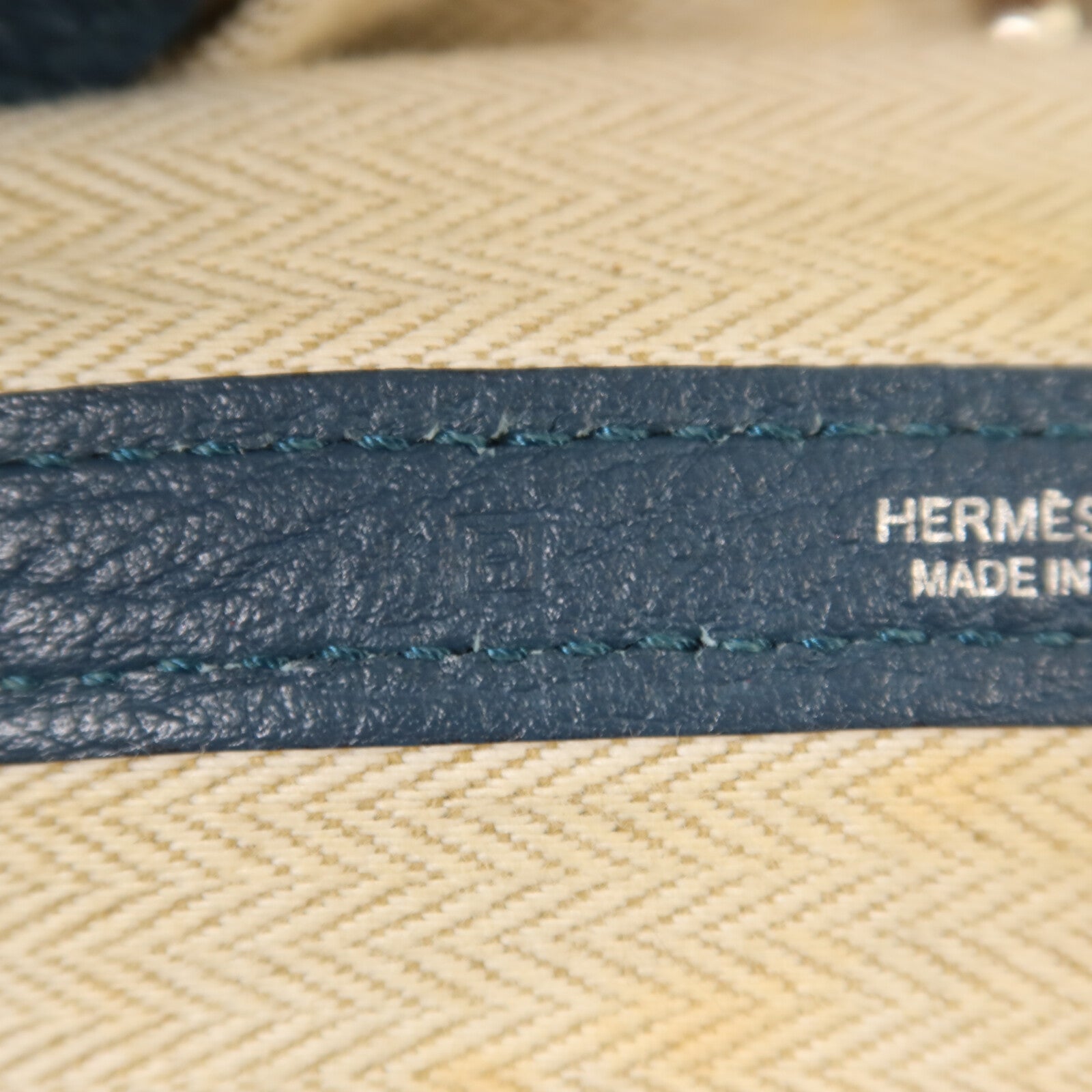 HERMES Clemence皮革Garden Party PM手挽袋Bleu Tempete