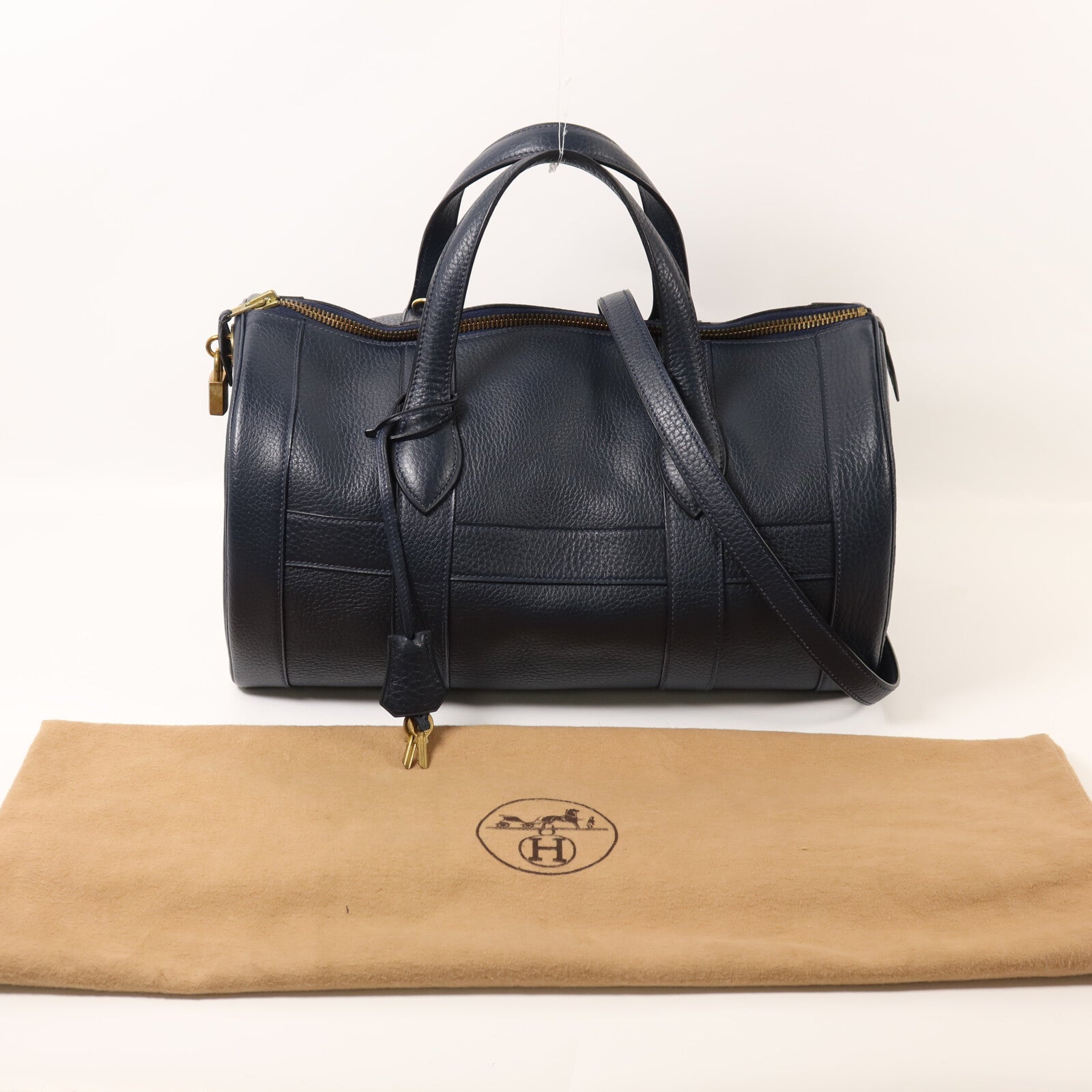 HERMES Ardennes皮革Rudy金扣手挽肩背兩用袋Navy