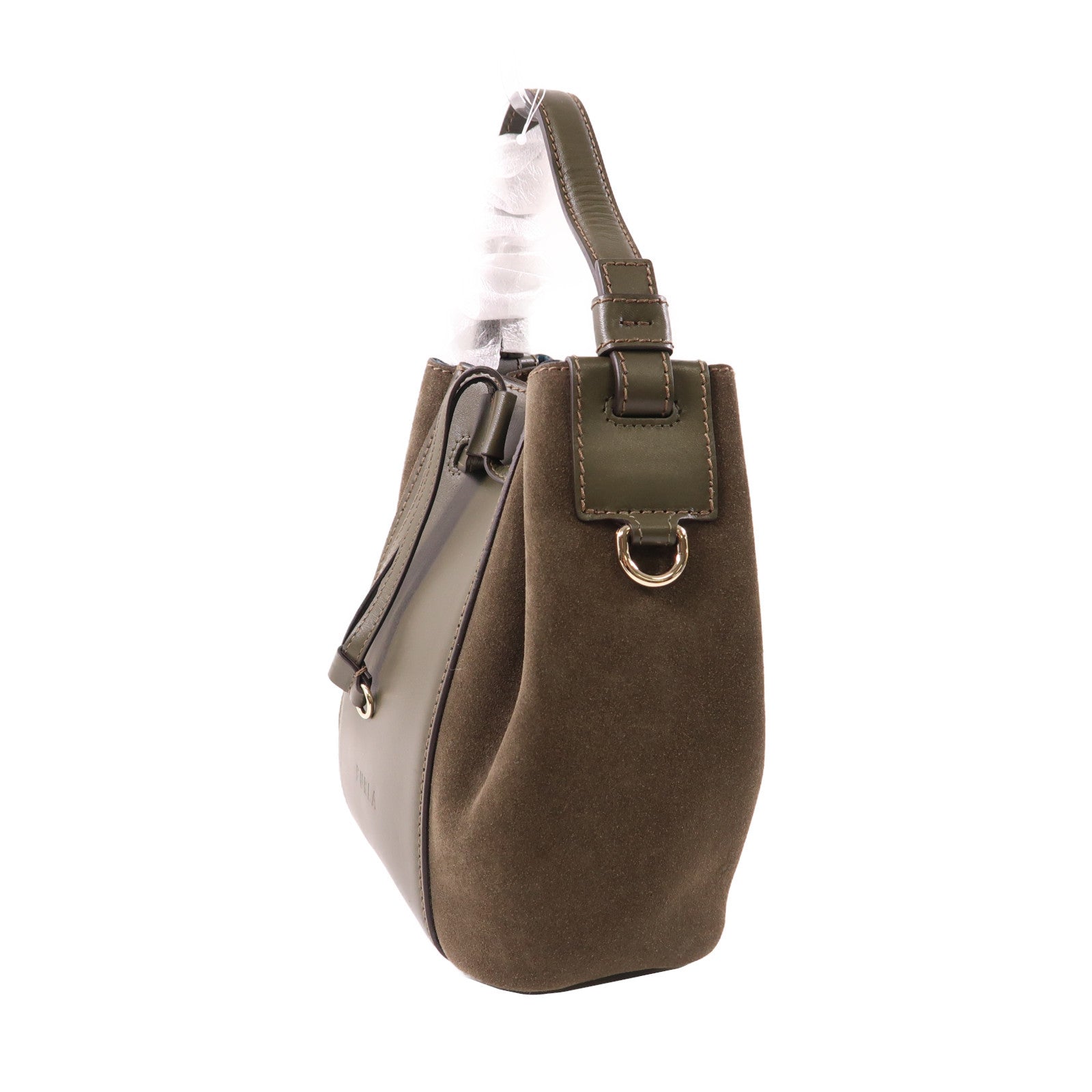 Furla 牛皮皮革Bucket Bag銀扣手挽肩背兩用袋綠色