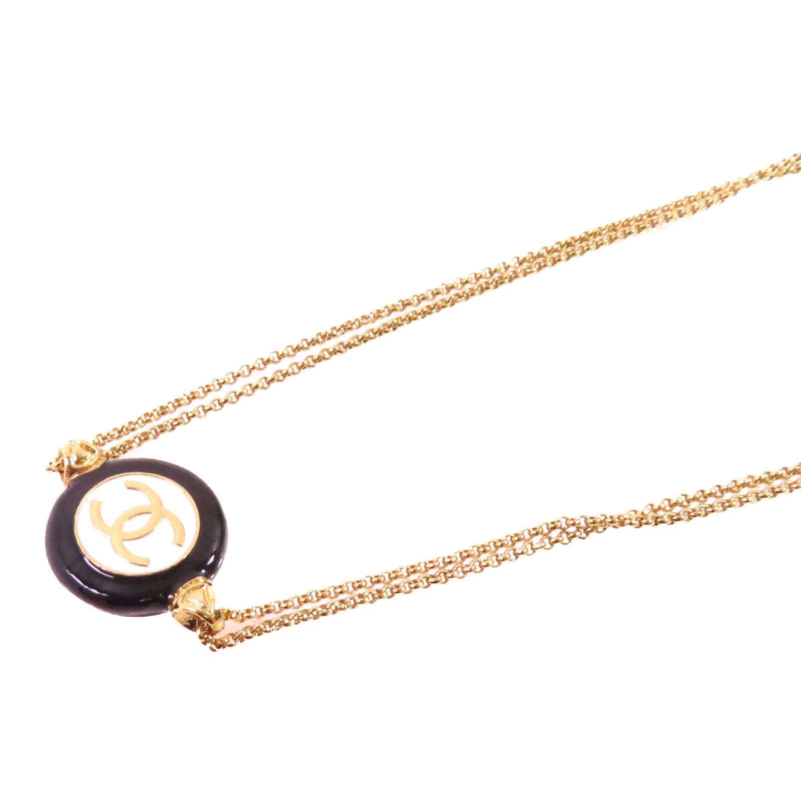 CHANEL 金屬/PVC CC Necklace金扣項鏈黑色/白色