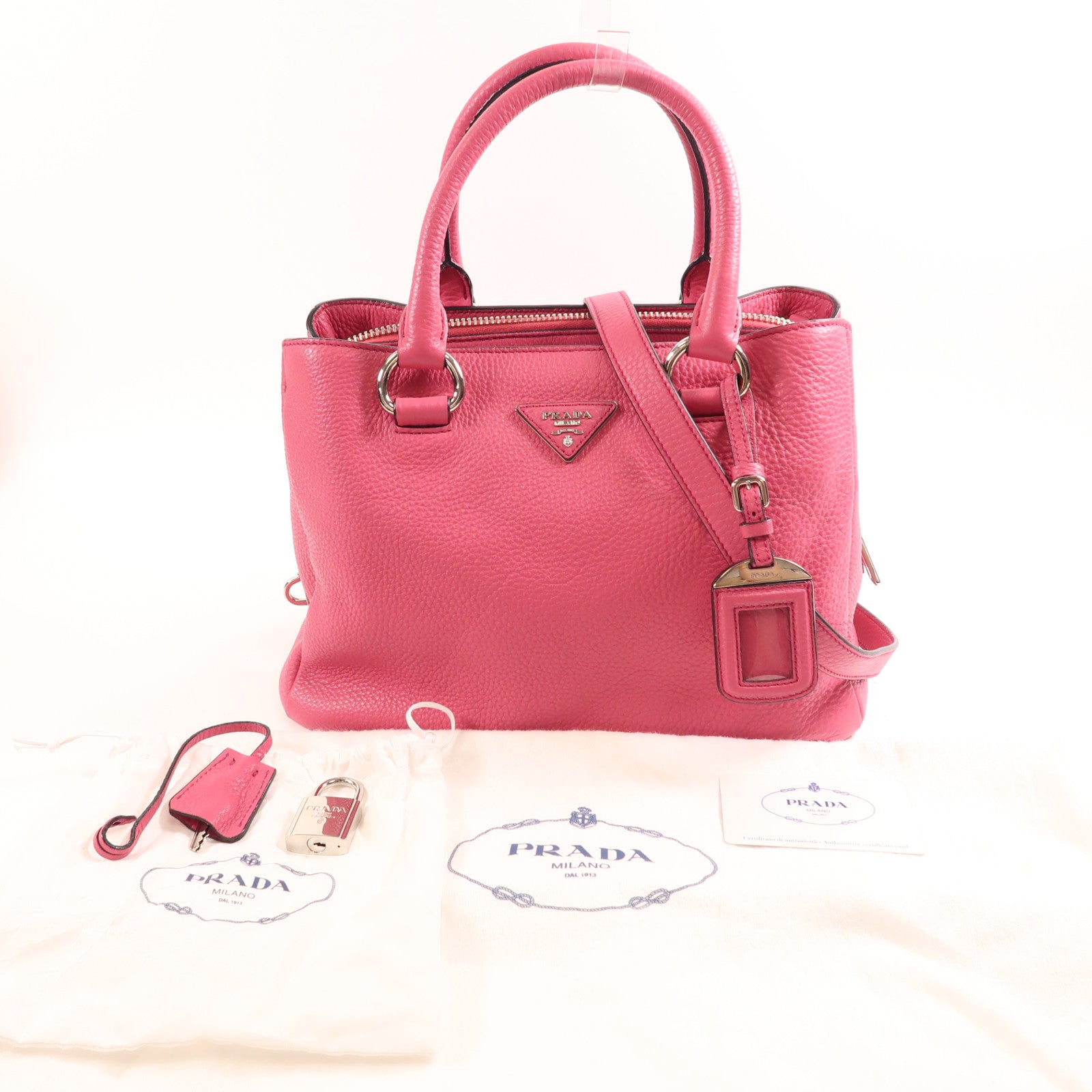 PRADA 牛皮皮革Shoulder Bag銀扣手挽肩背兩用袋