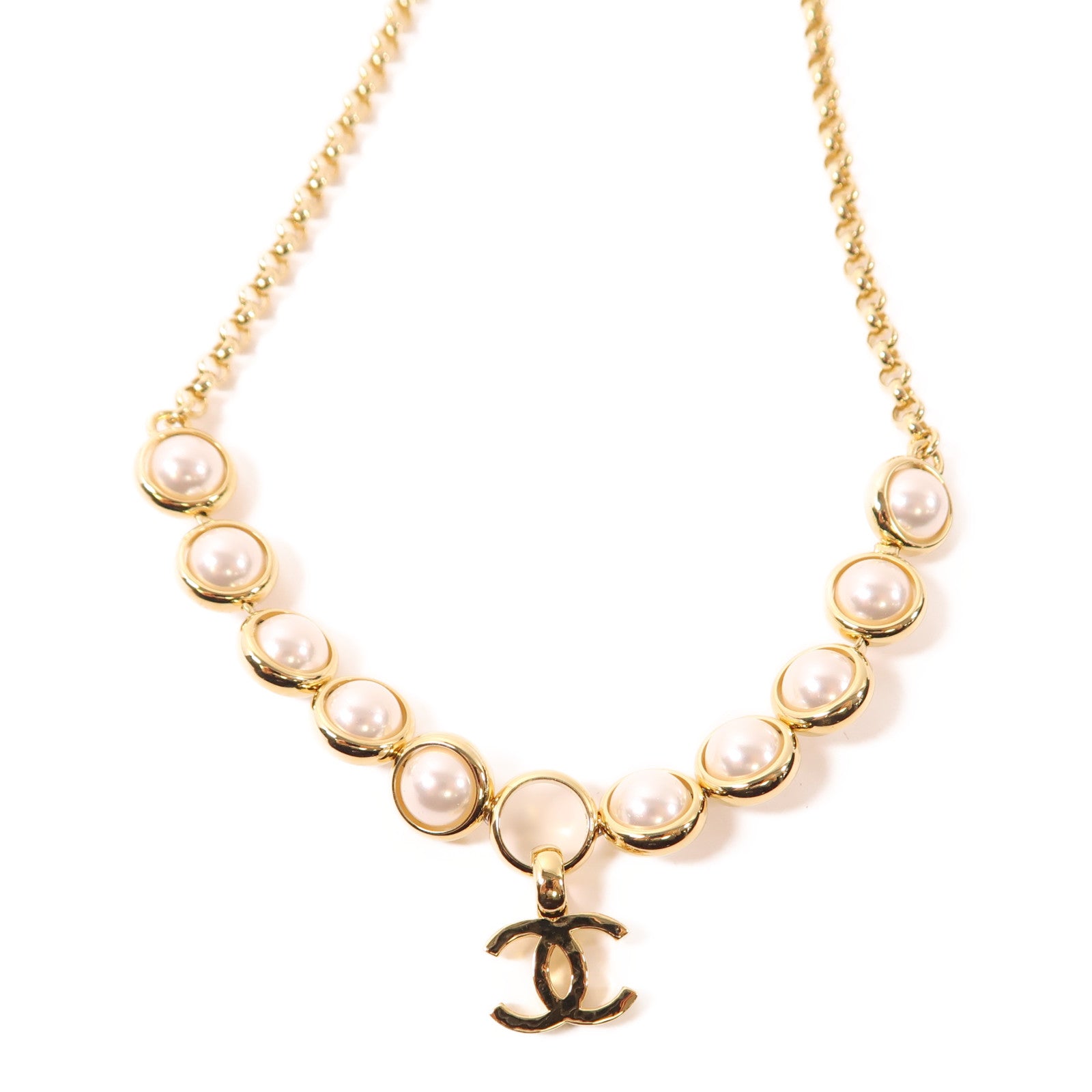 CHANEL 金屬Necklace項鍊金色/白色