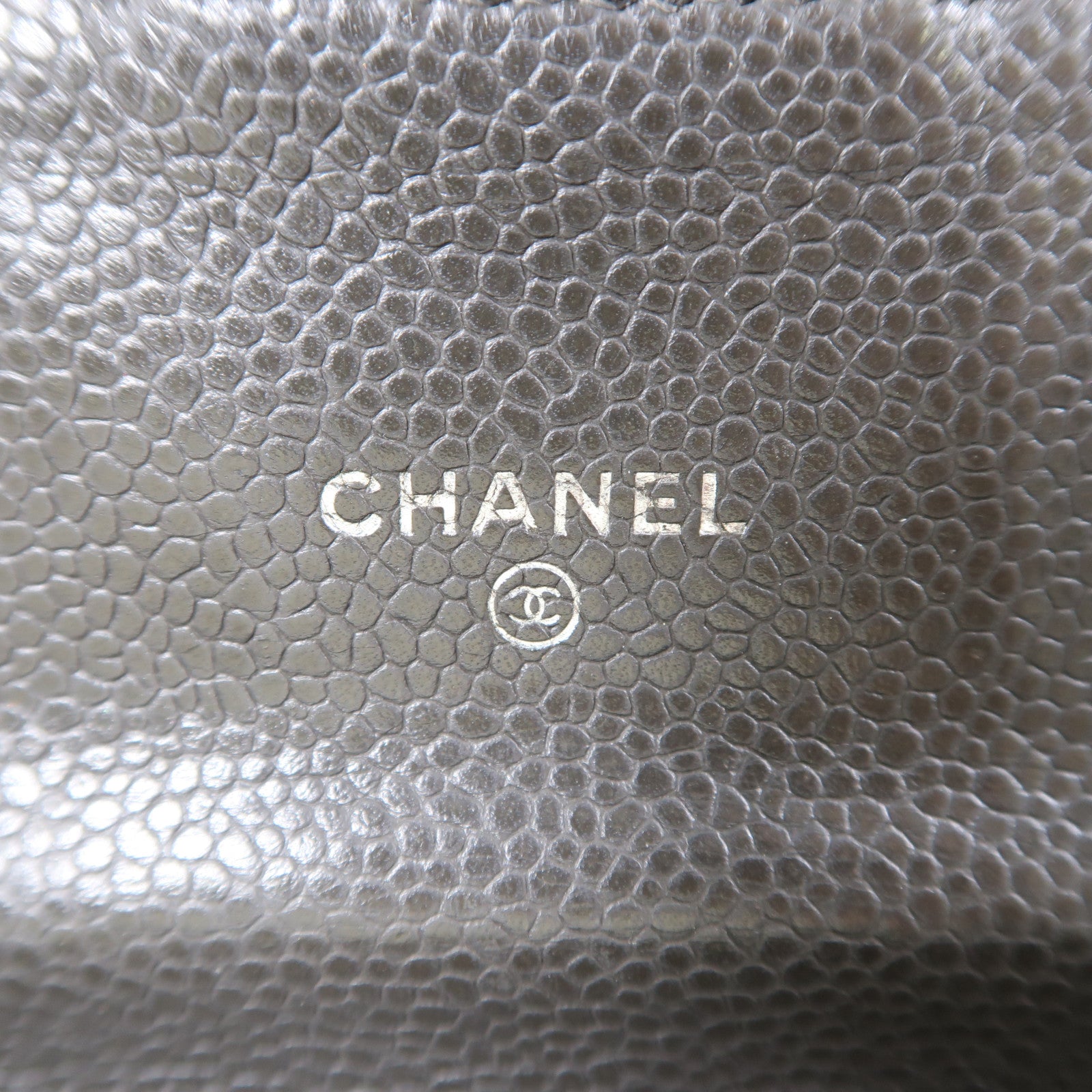 CHANEL 牛皮皮革Long Wallet銀扣長錢包灰色