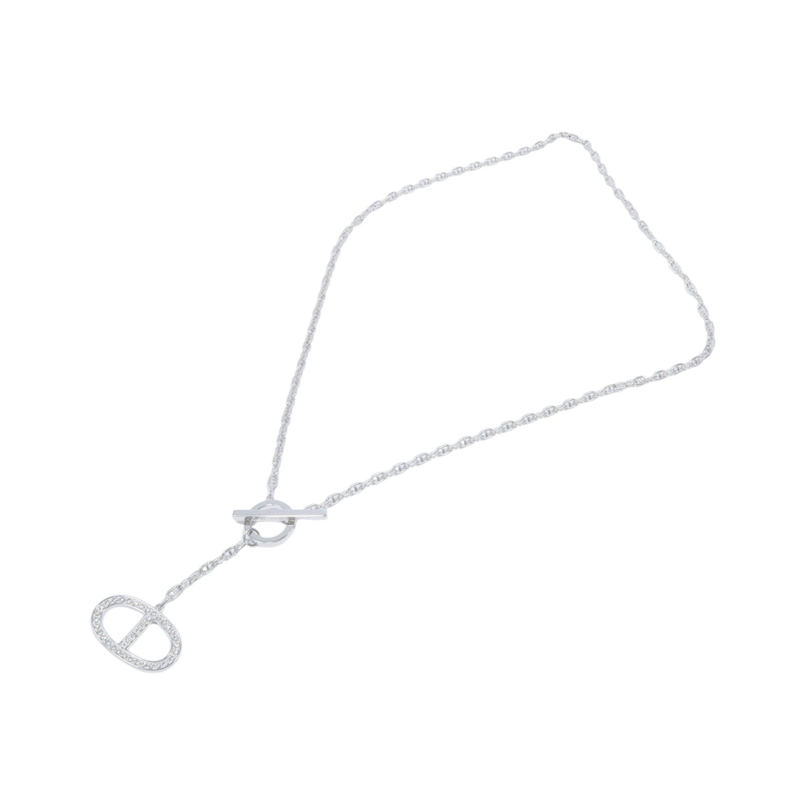 HERMES 18K白金Chaine d'ancre Contour Pendant GM鑽石項鍊
