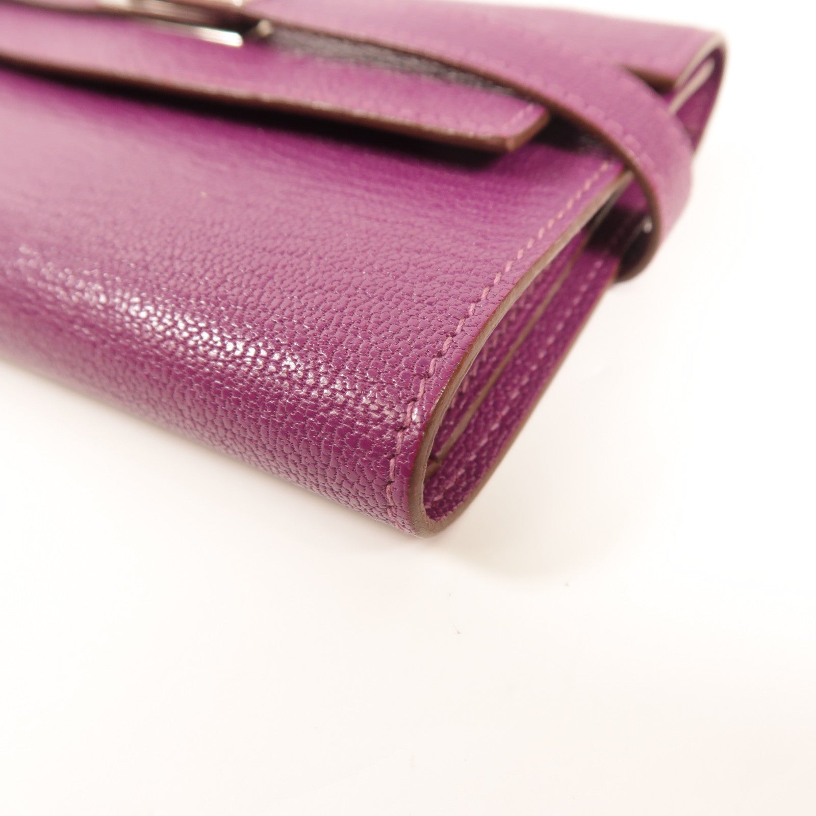 HERMES PHW Kelly Depliant Wallet Chevre Leather Anemone