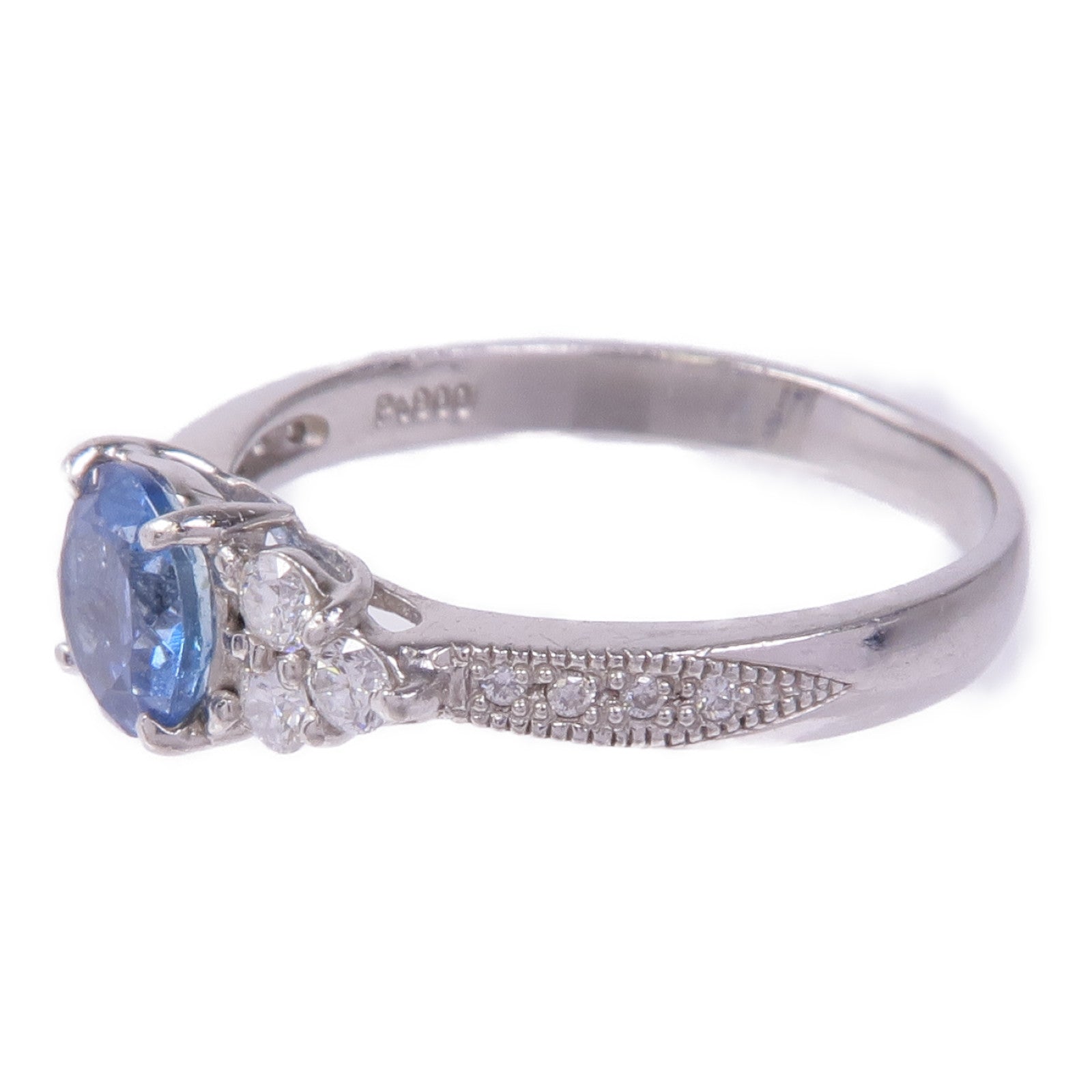 JEWELRY PT900鉑金Aquamarine Diamond Ring藍晶/鑽石戒指US#6