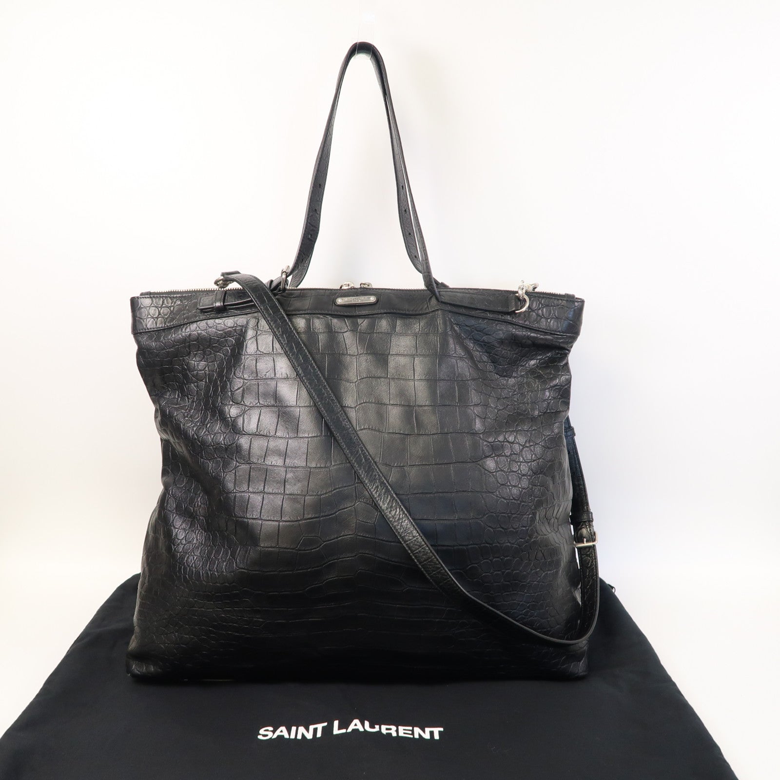 SAINT LAURENT 【激減優惠】牛皮皮革Shoulder Bag銀扣手挽肩背兩用袋黑色