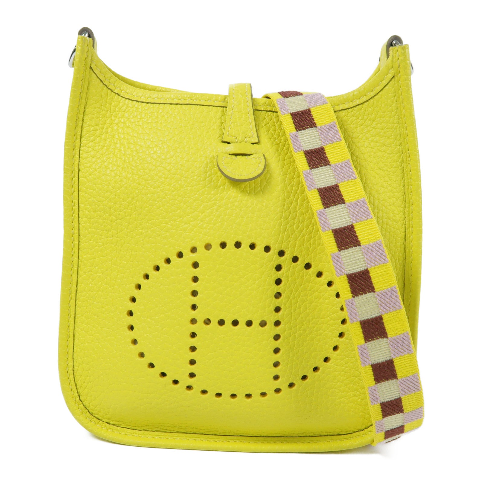 HERMES Clemence皮革Evelyne TPM銀扣肩背袋Lime