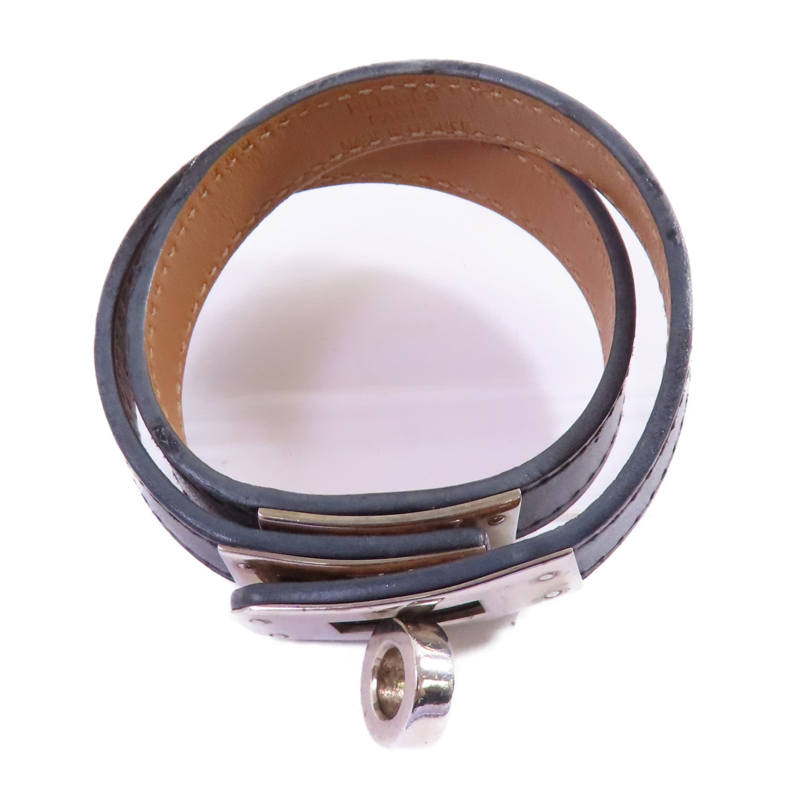 HERMES PHW Double Tour Bracelet Bangle Swift Leather Noir