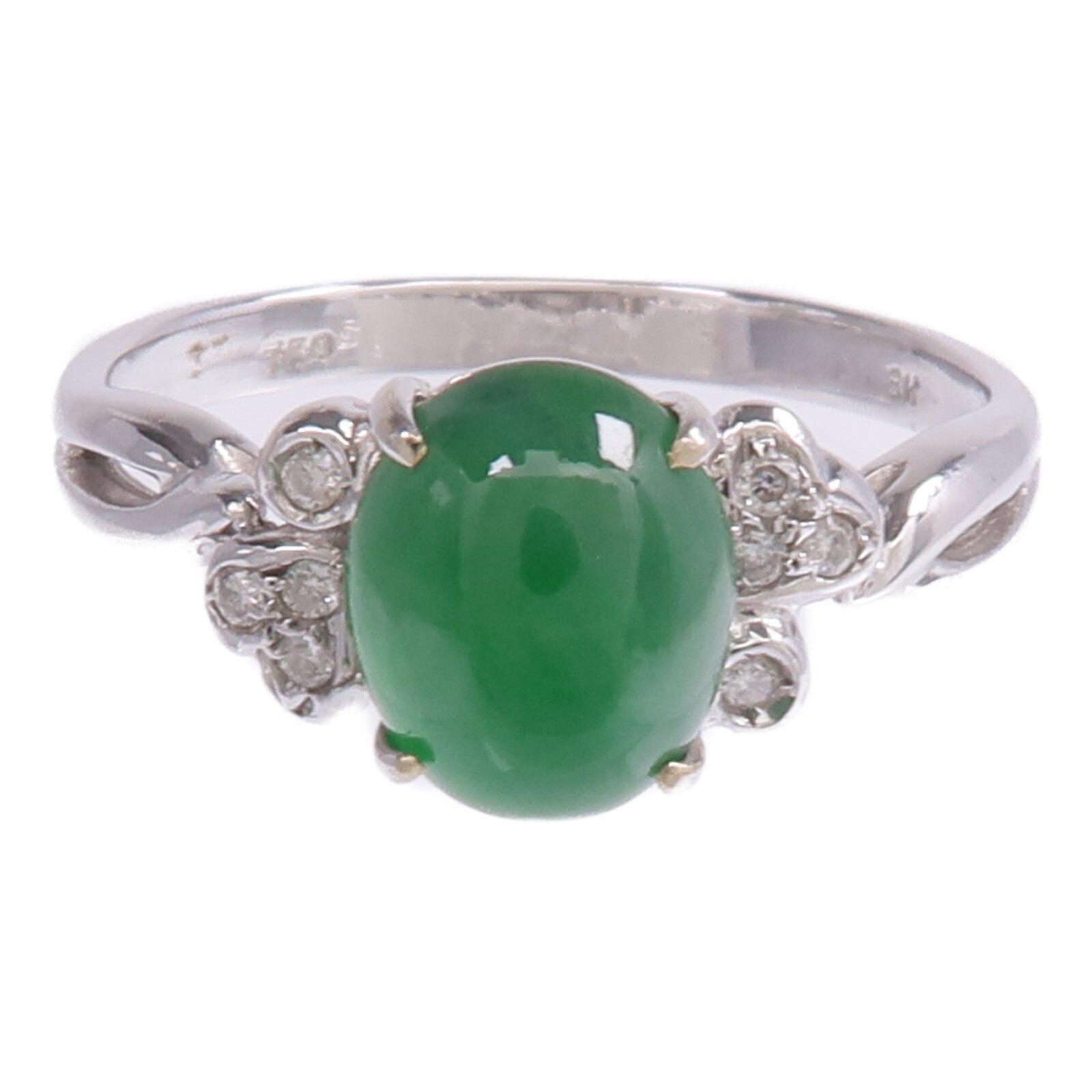JEWELRY 【激減優惠】18K白金Jade Diamond Ring翡翠/鑽石戒指US#6.5