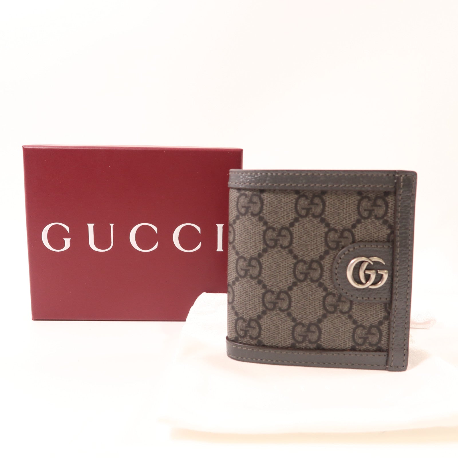 GUCCI 塗層帆布/皮革Ophidia Wallet銀扣錢包灰色