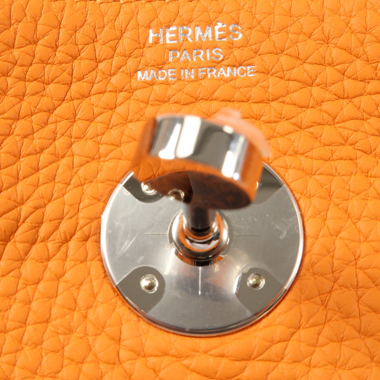 HERMES Clemence皮革Lindy 26銀扣手挽肩背兩用袋Orange