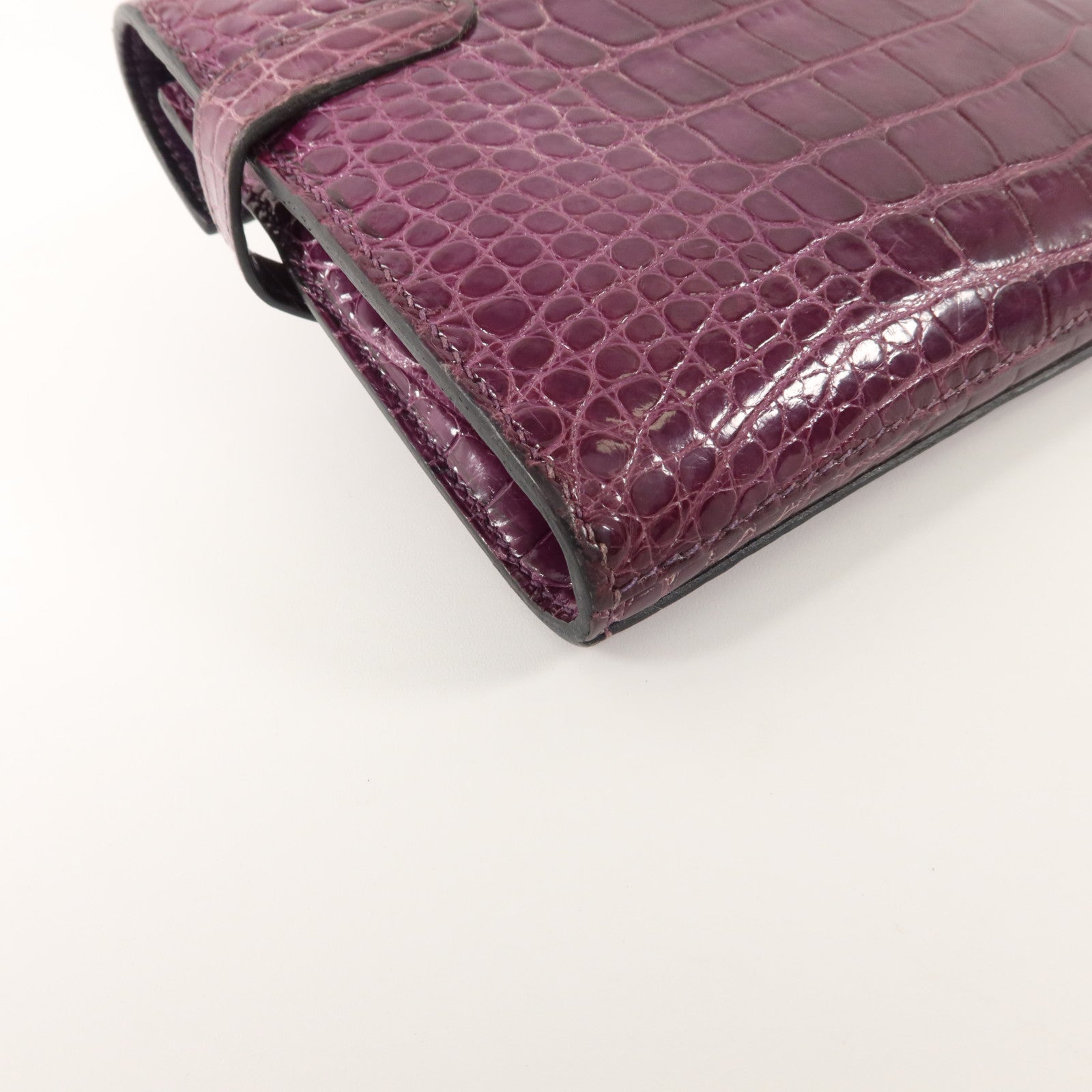HERMES 鱷魚皮革Kelly Wallet長錢包金扣Amethyst