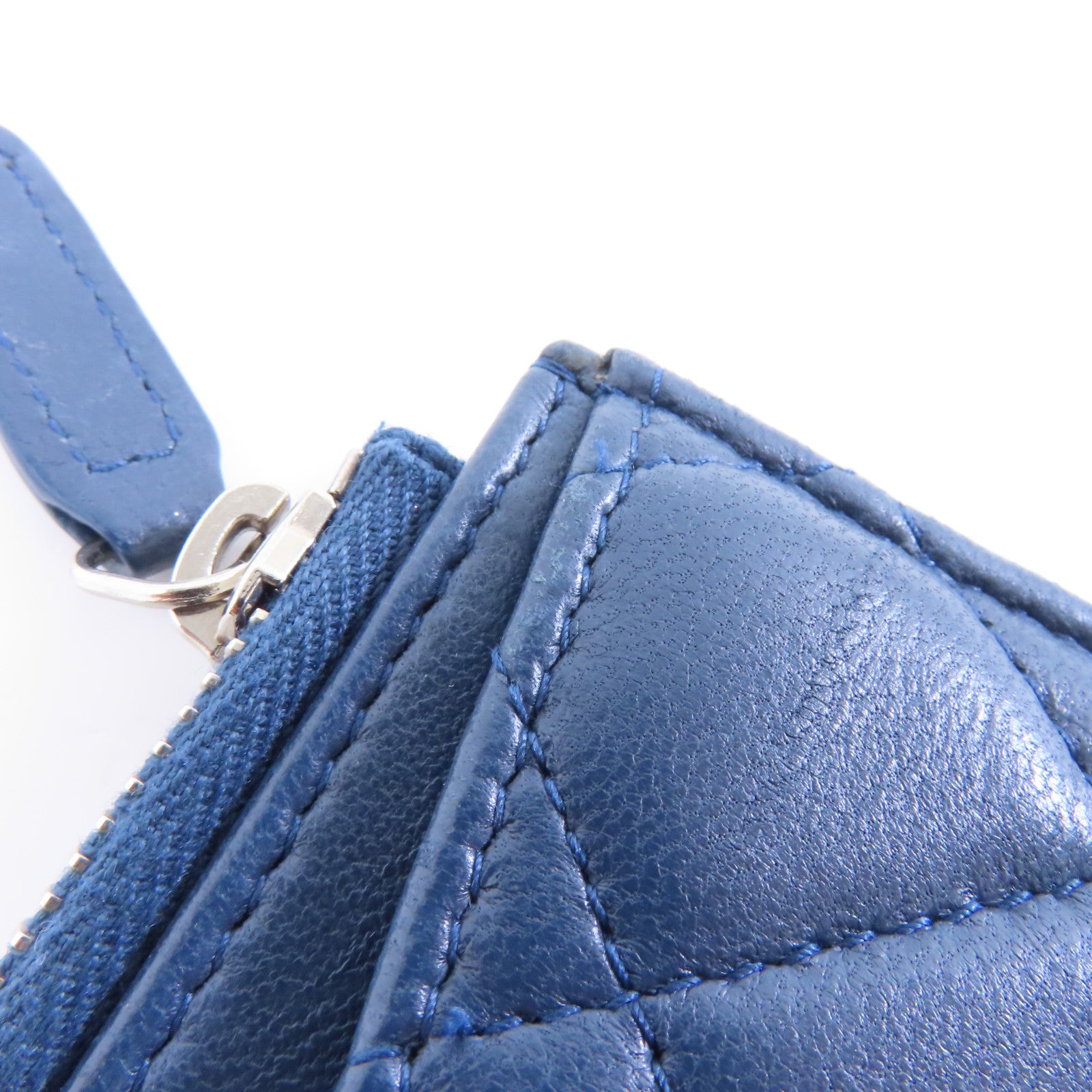 CHANEL 菱格羊皮皮革Clutch Bag銀扣手拿包藍色