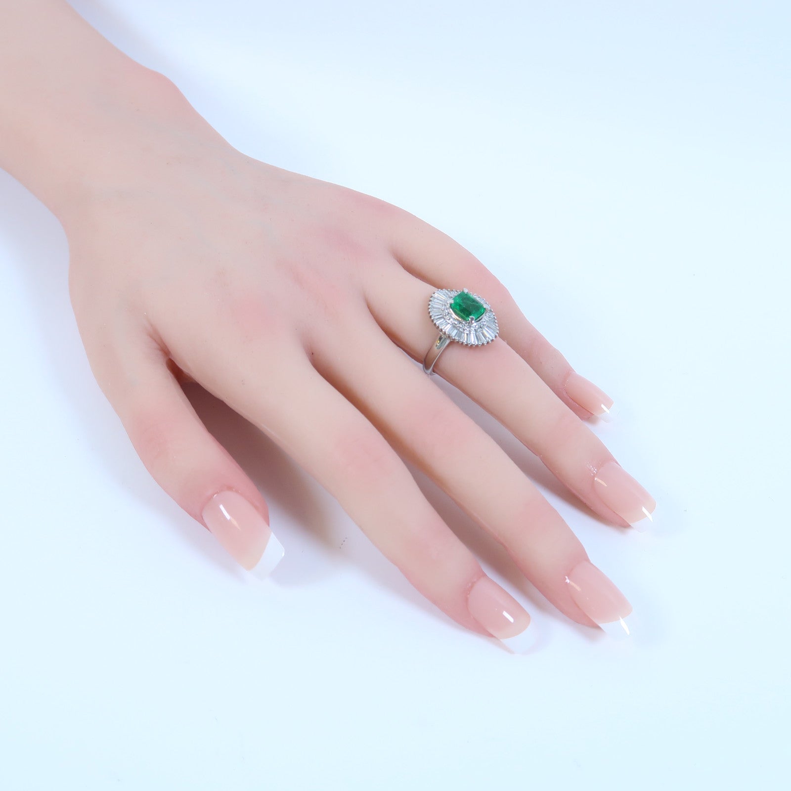 JEWELRY PT900鉑金Emerald Ring 1.81ct綠寶石/0.98ct鑽石戒指US#5