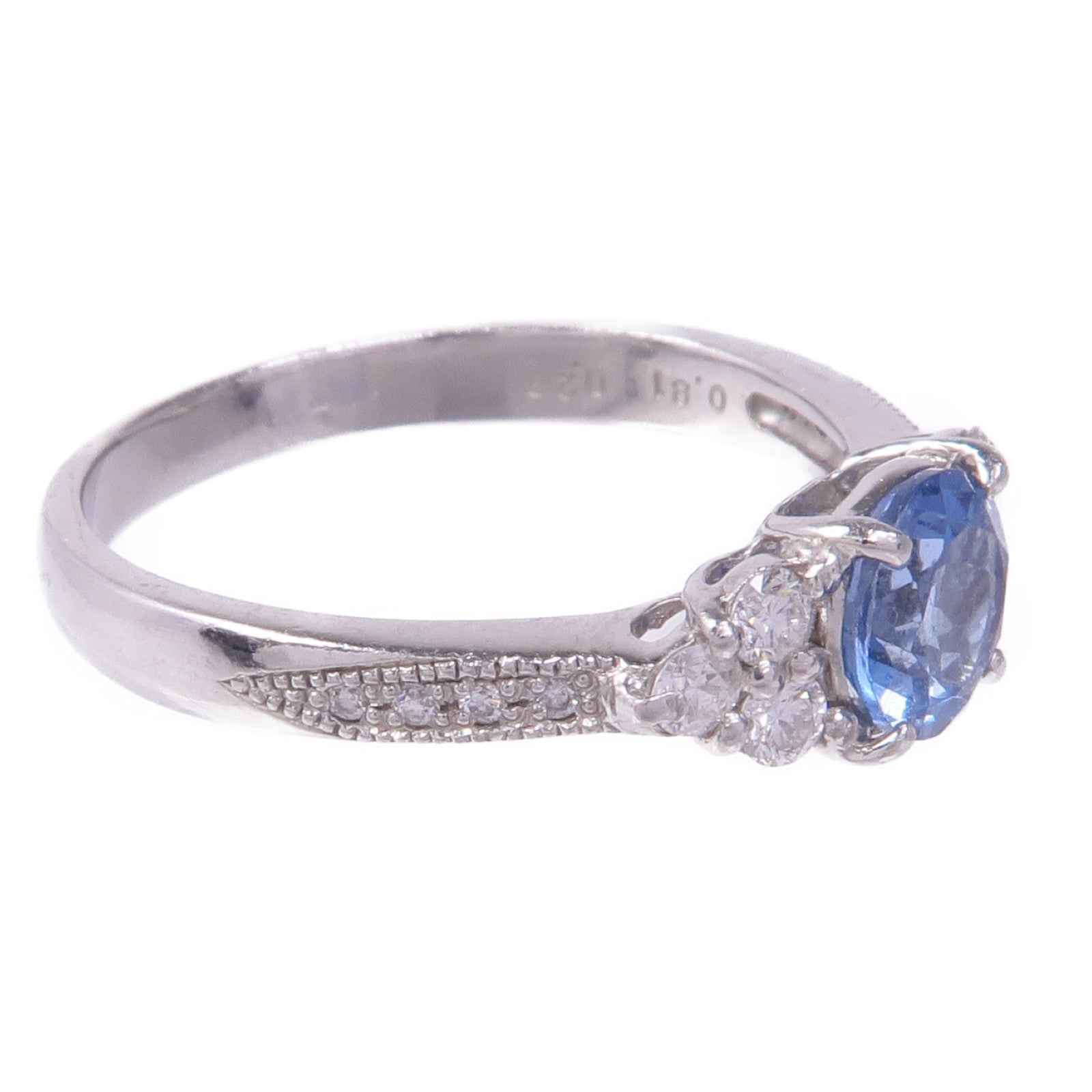 JEWELRY PT900鉑金Aquamarine Diamond Ring藍晶/鑽石戒指US#6