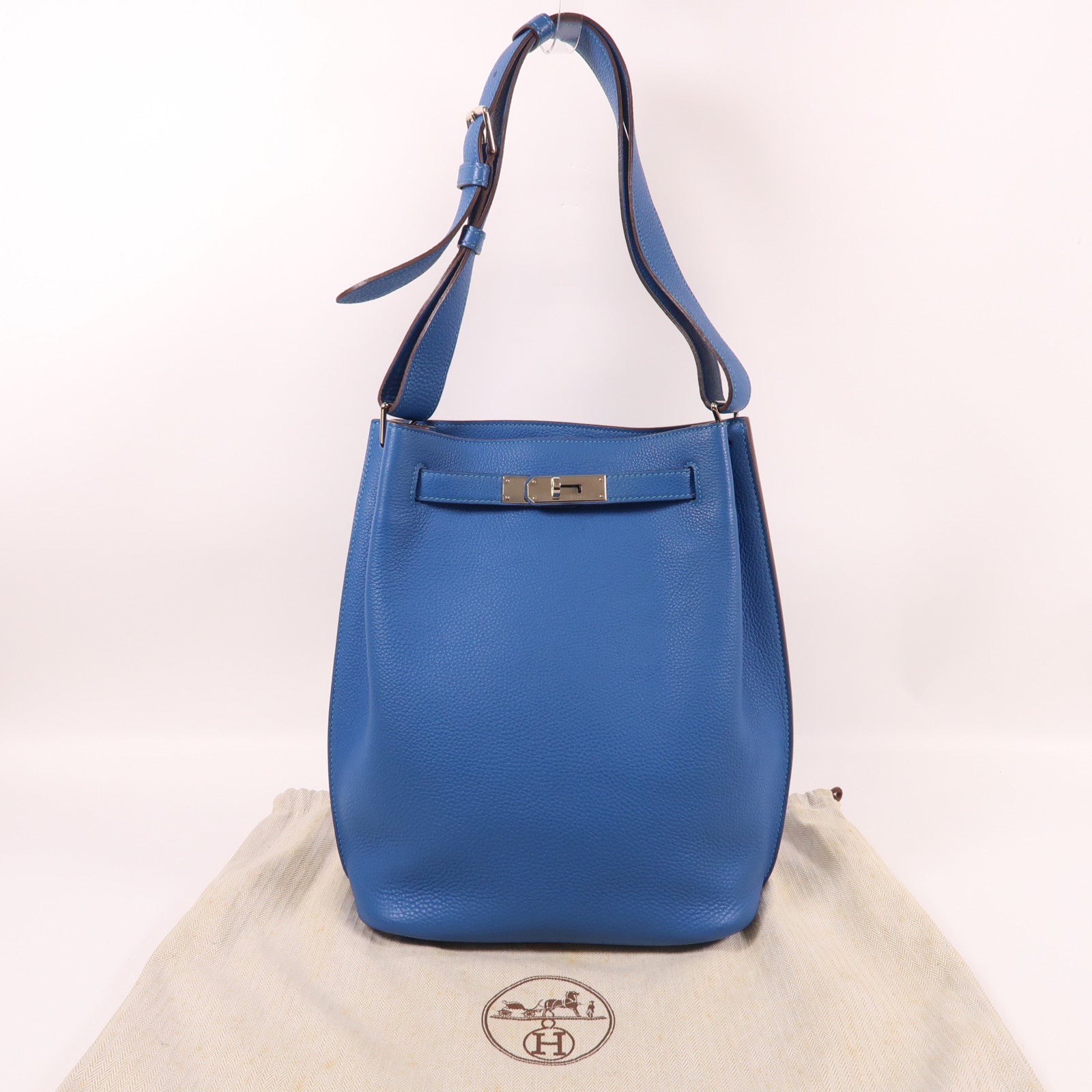 HERMES Togo皮革So Kelly 22銀扣肩背袋希臘藍色