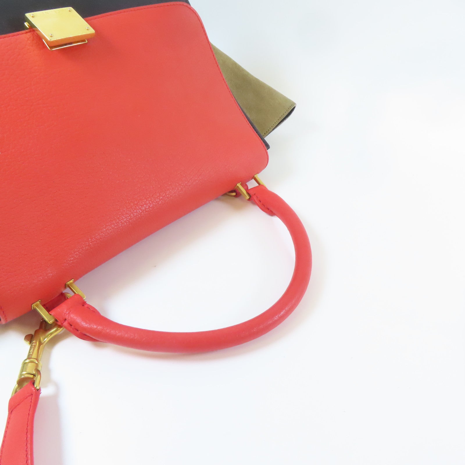 CELINE 【激減優惠】牛皮皮革Trapeze金扣手挽肩背兩用袋紅色/黑色/綠色