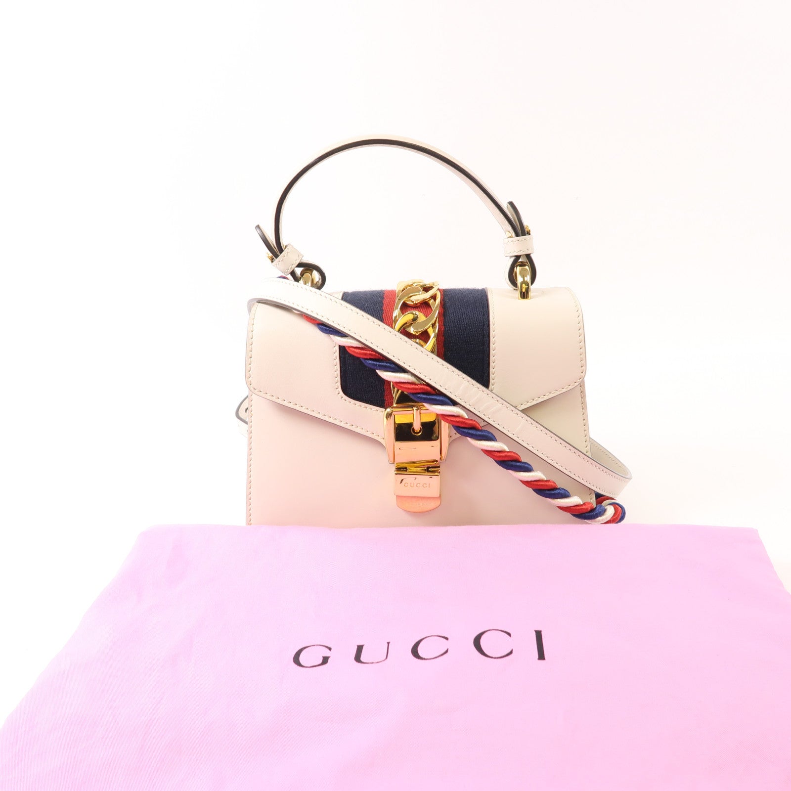 GUCCI GG GHW Sylvie 2Way Shoulder Hand Bag Calfskin Leather 470270 White