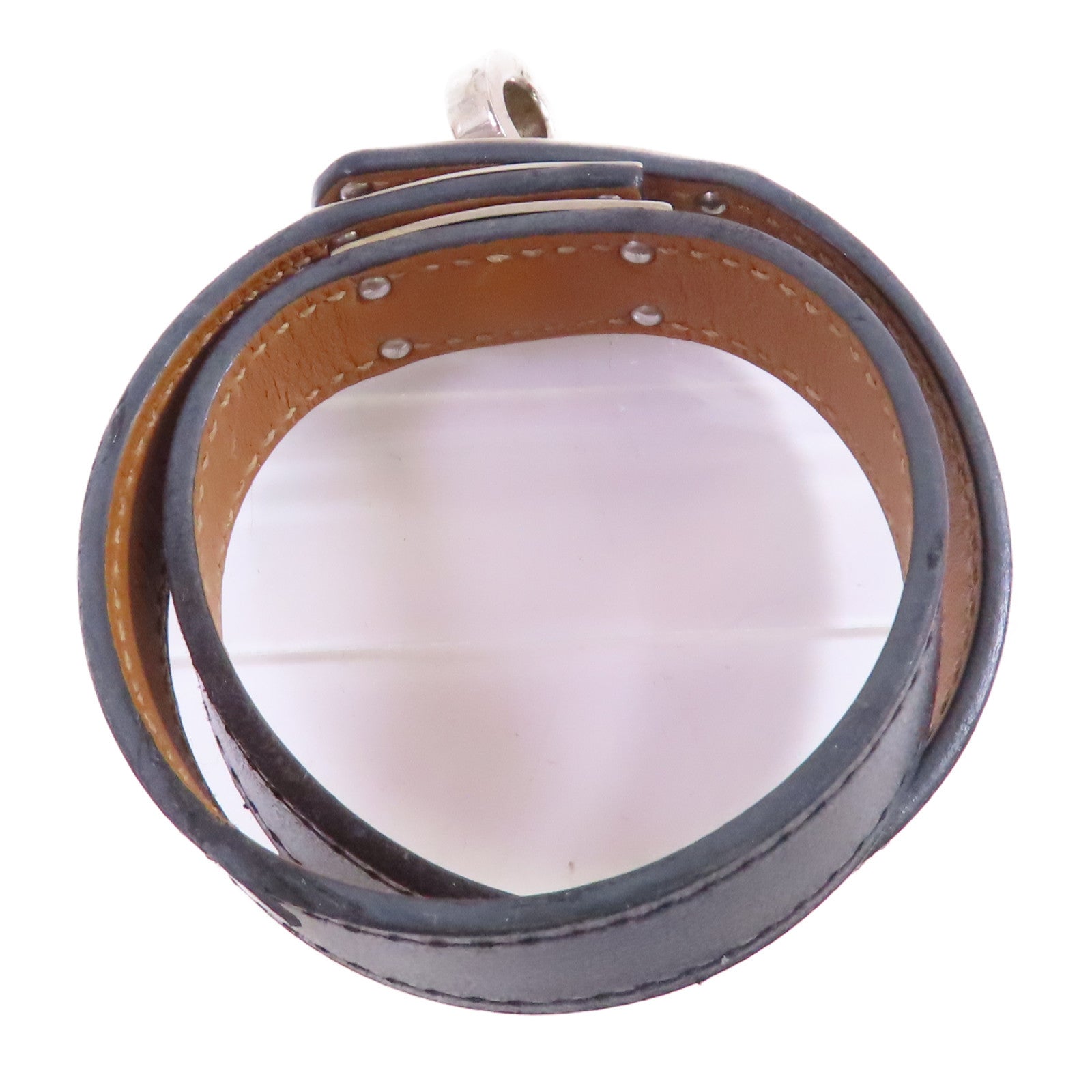 HERMES PHW Double Tour Bracelet Bangle Swift Leather Noir