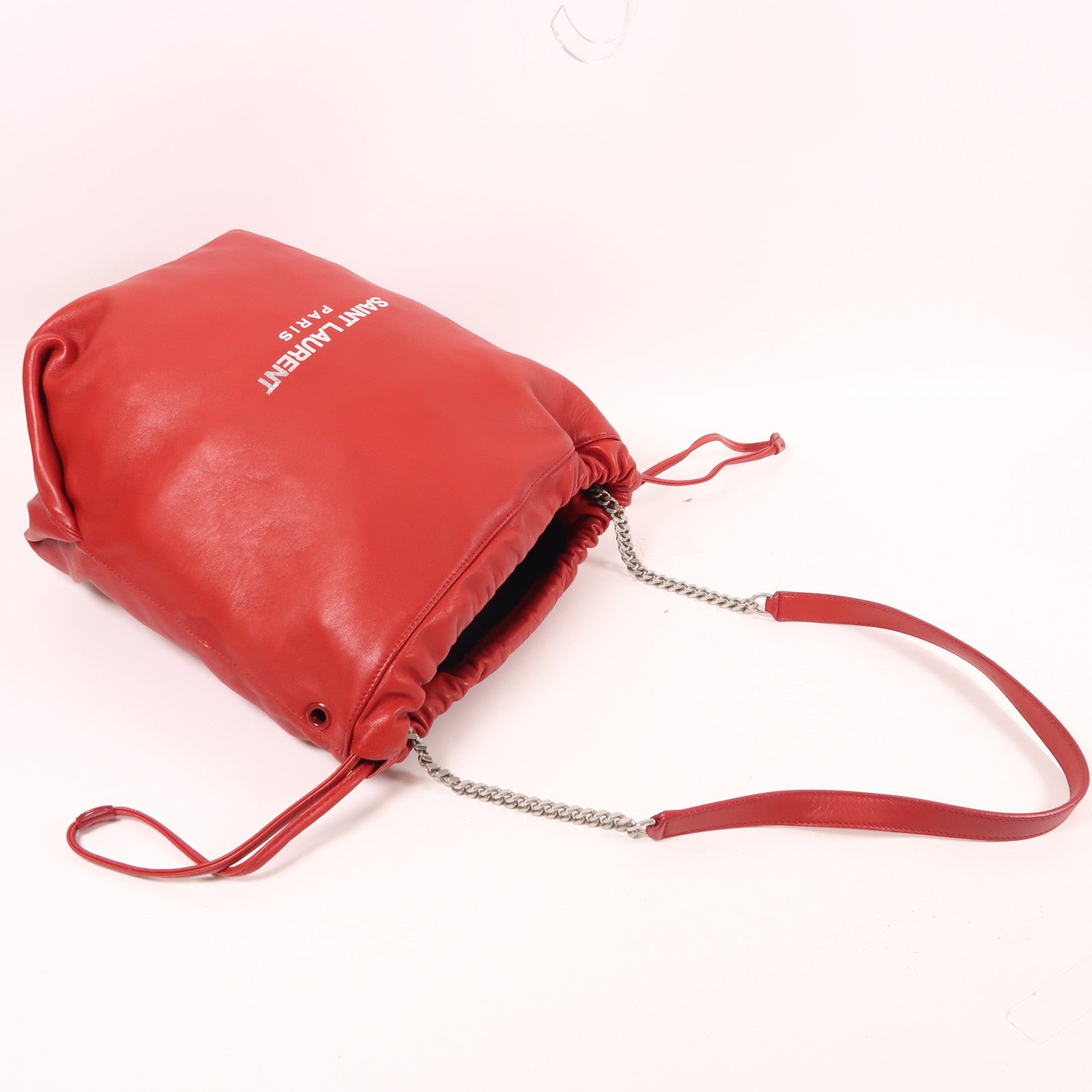 YVES SAINT LAURENT 牛皮皮革Bucket Bag銀扣肩背袋