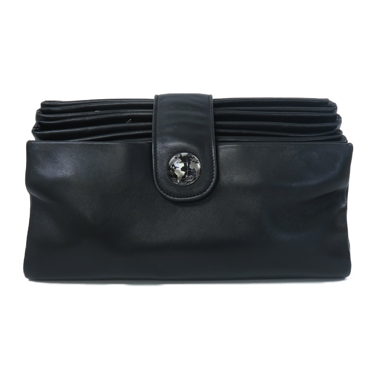 CHANEL 【激減優惠】羊皮皮革Clutch Bag銀扣手拿包黑色