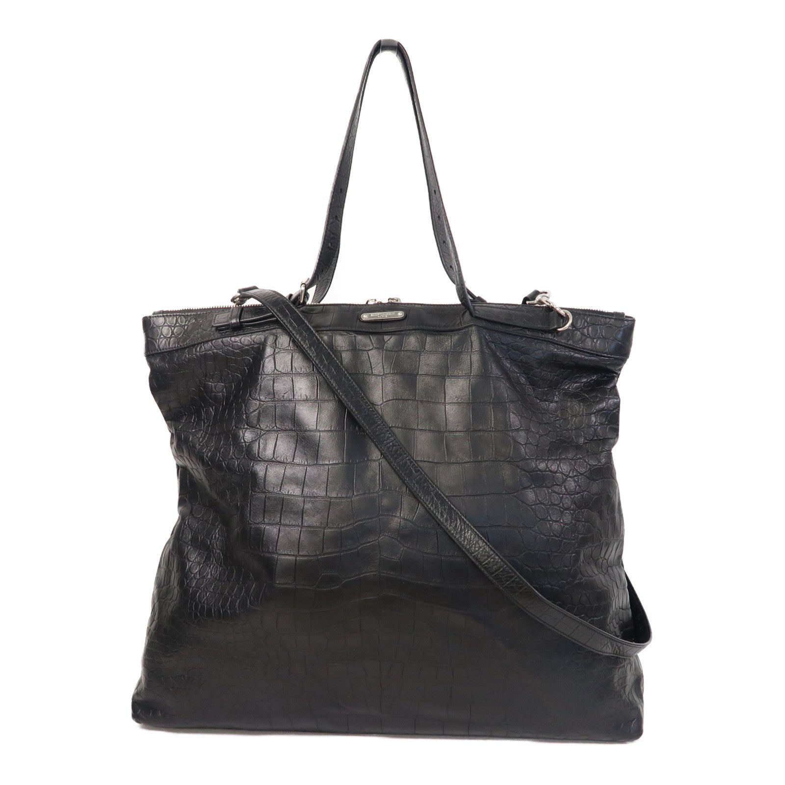 SAINT LAURENT 【激減優惠】牛皮皮革Shoulder Bag銀扣手挽肩背兩用袋黑色