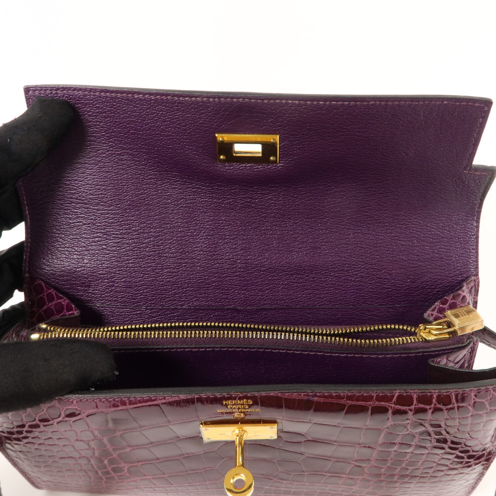 HERMES 鱷魚皮革Kelly Wallet長錢包金扣Amethyst