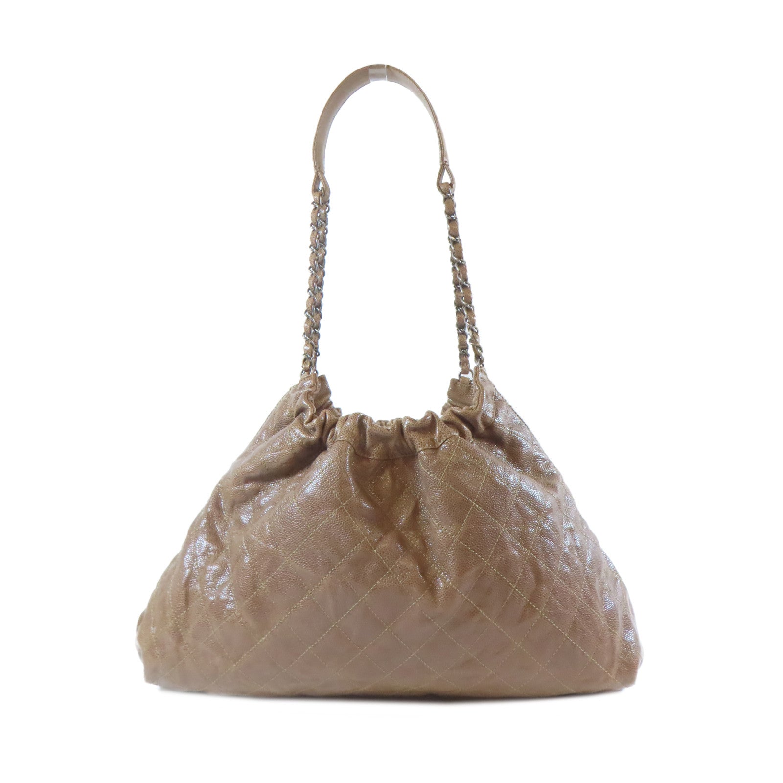 CHANEL 菱格Caviar皮革Chain Shoulder黑扣鏈帶肩背袋啡色