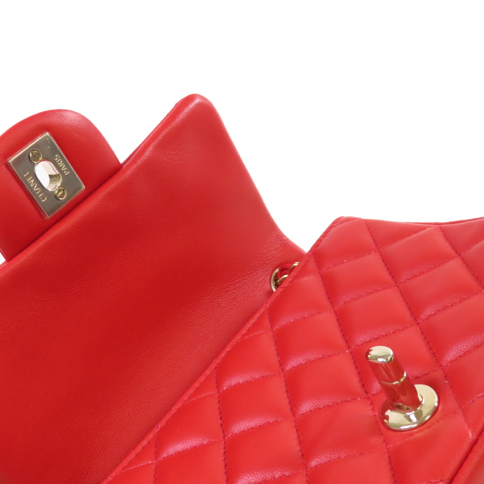 CHANEL 菱格羊皮皮革Classic Mini Square Chain Shoulder Bag金扣鏈帶肩背袋紅色
