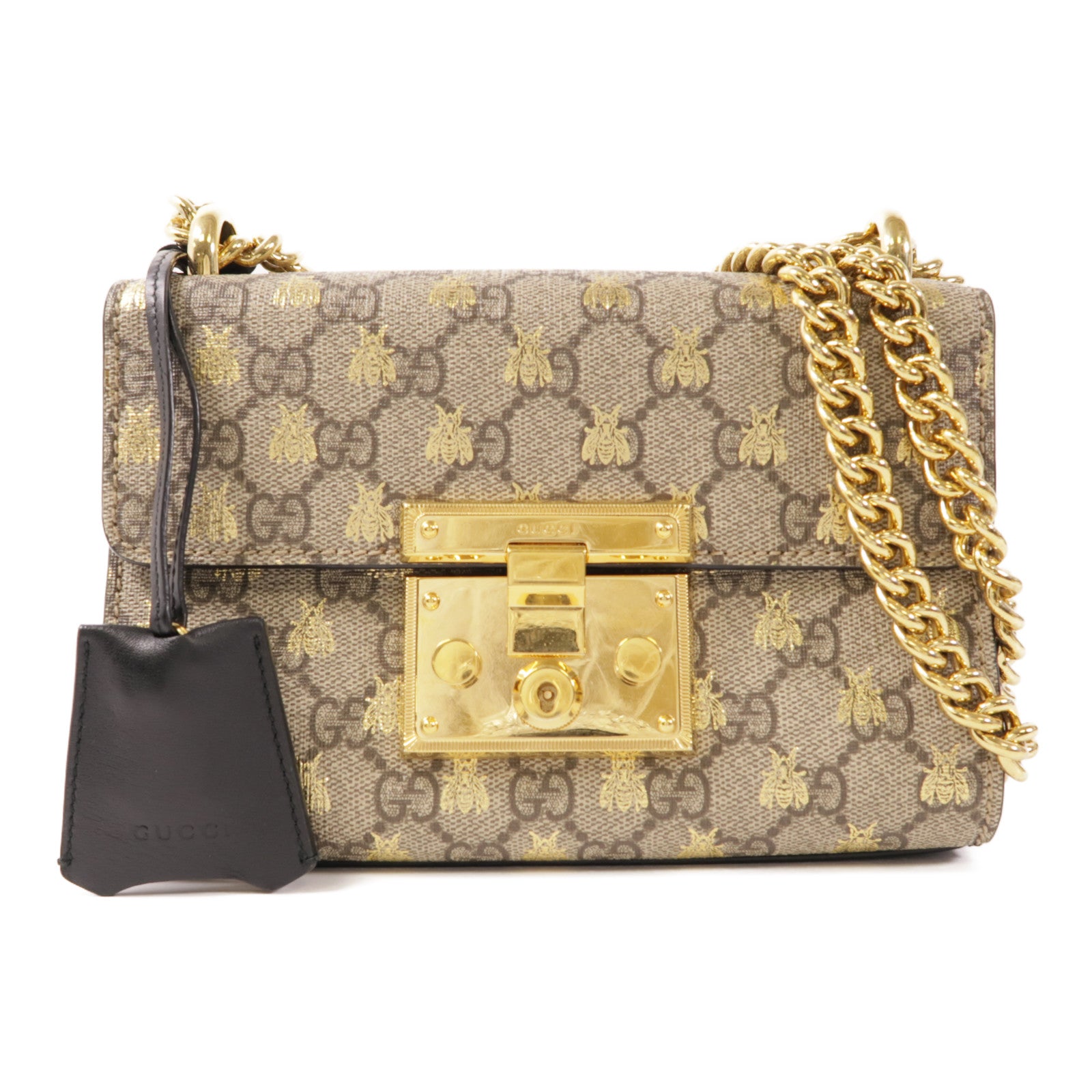 GUCCI 塗層帆布Padlock金扣鏈帶肩背袋