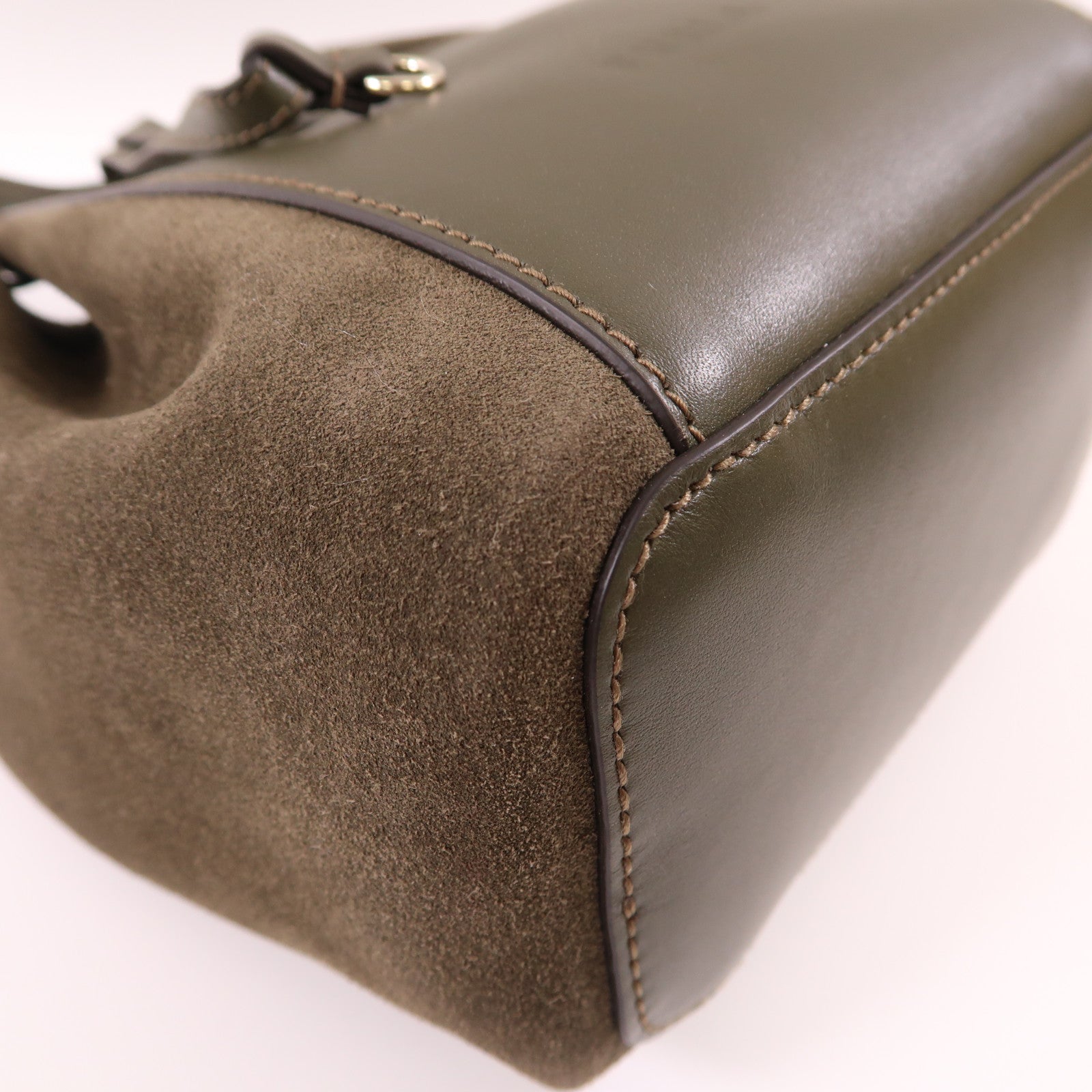 Furla 牛皮皮革Bucket Bag銀扣手挽肩背兩用袋綠色