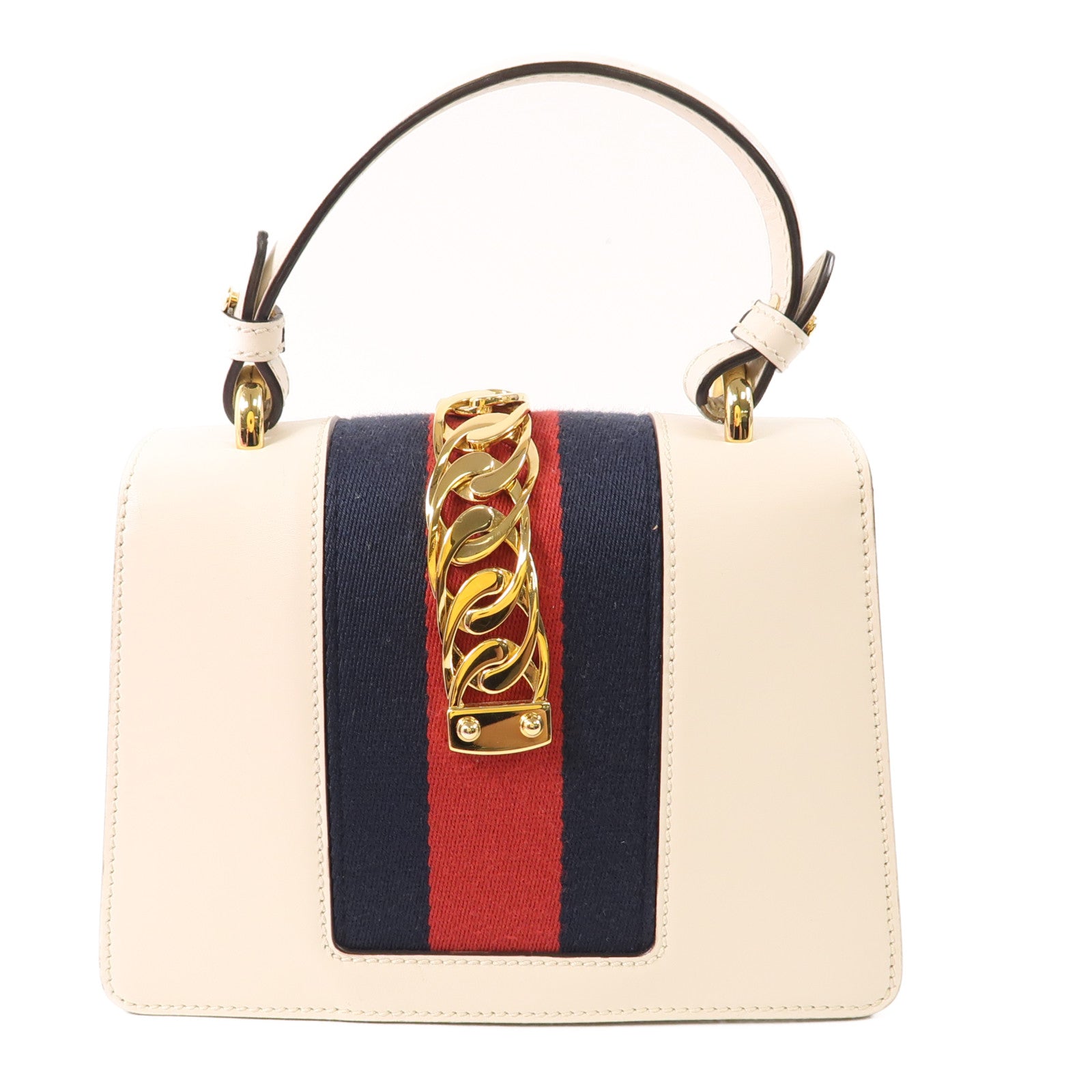 GUCCI GG GHW Sylvie 2Way Shoulder Hand Bag Calfskin Leather 470270 White