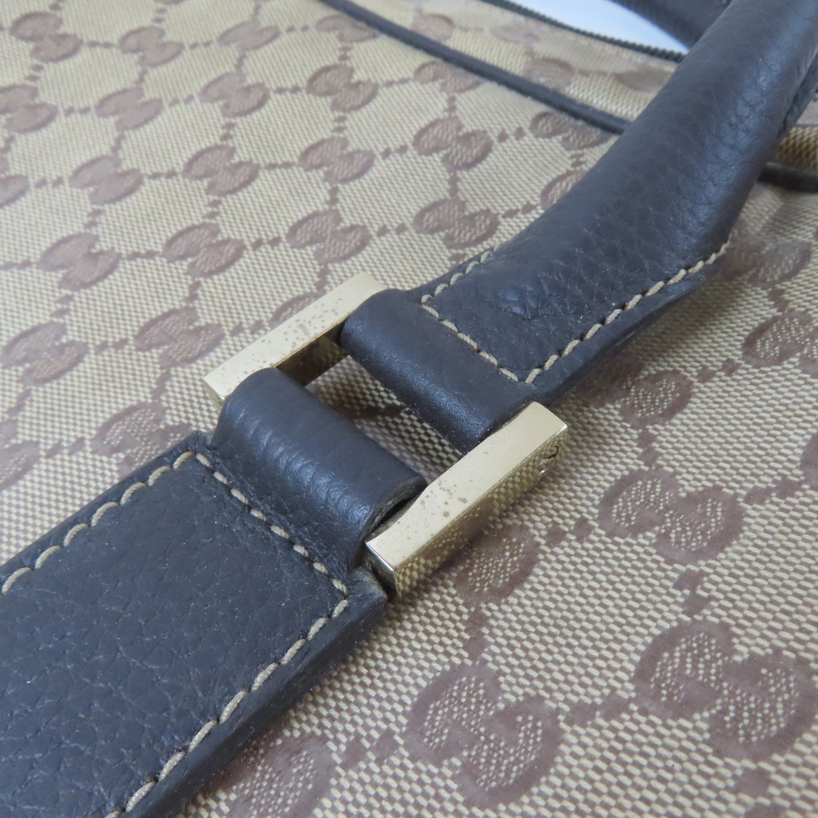 GUCCI 塗層帆布2 Way Shoulder Bag金扣手挽肩背兩用袋啡色