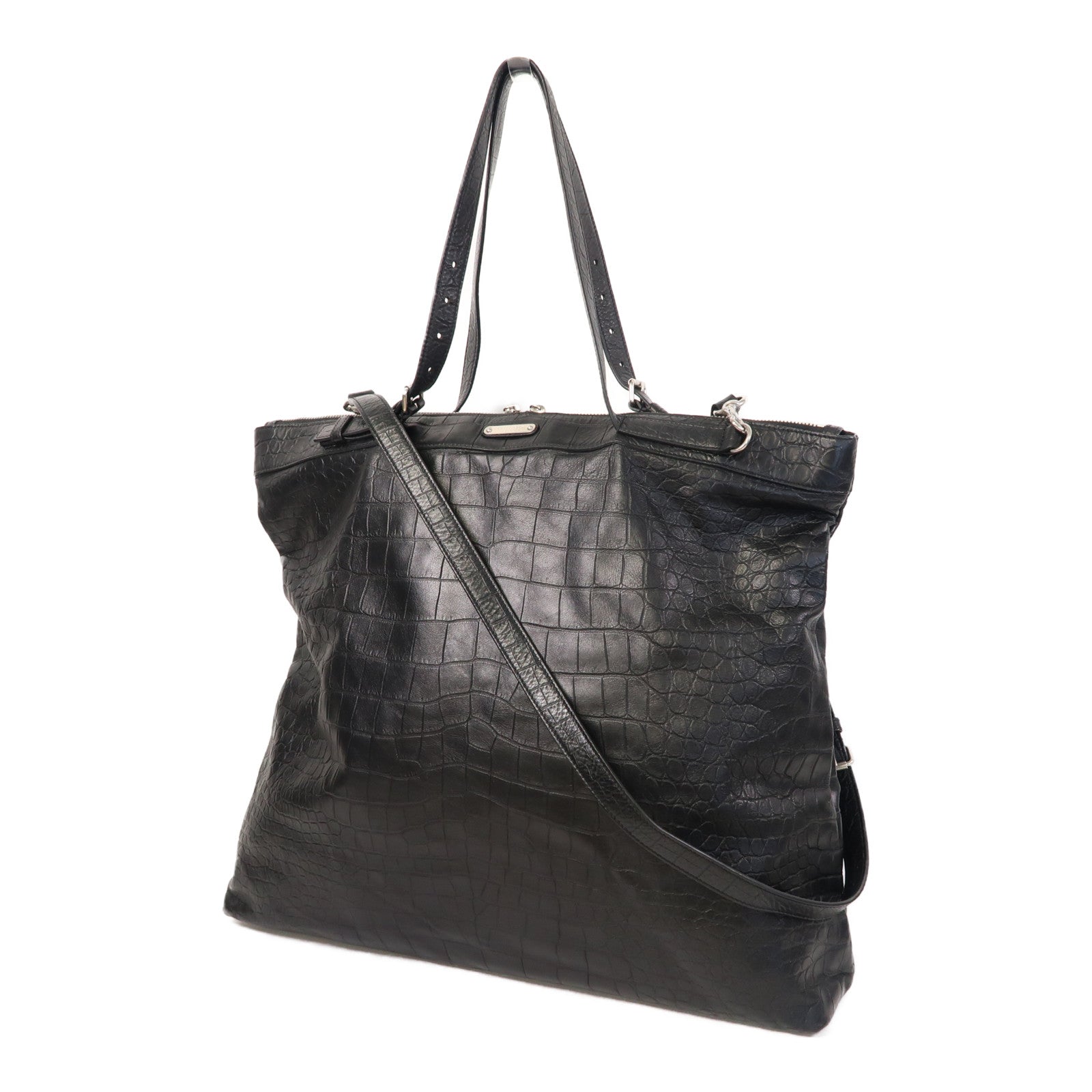 SAINT LAURENT 【激減優惠】牛皮皮革Shoulder Bag銀扣手挽肩背兩用袋黑色