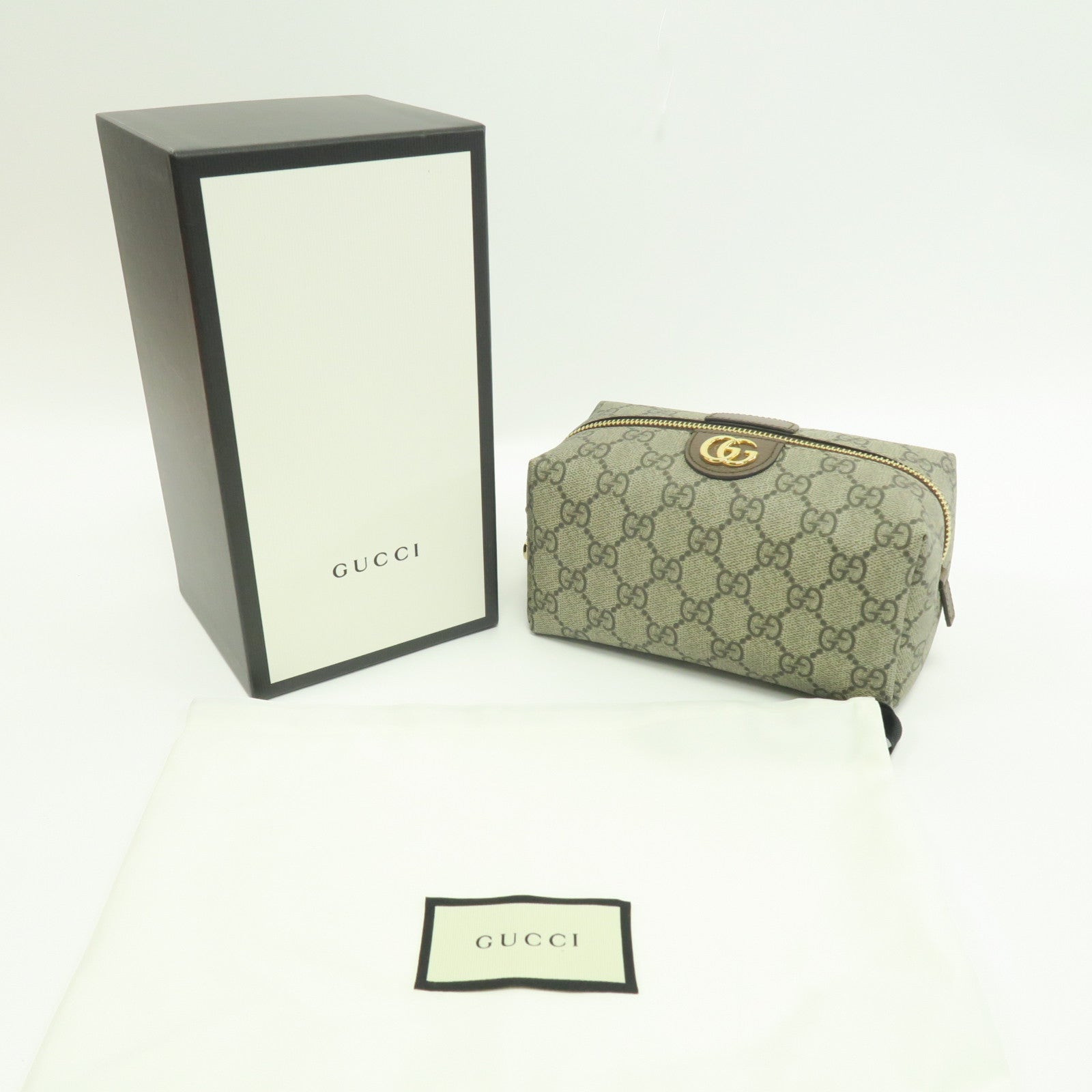 GUCCI 塗層帆布Ophidia Cosmefic Case金扣手拿包啡色
