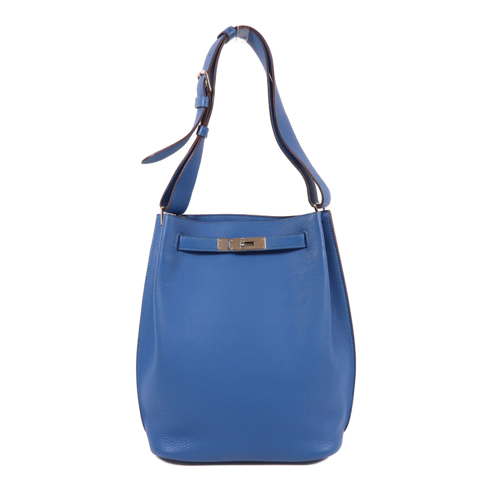 HERMES Togo皮革So Kelly 22銀扣肩背袋希臘藍色