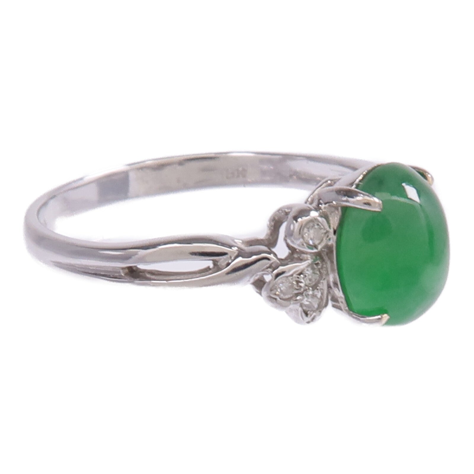 JEWELRY 【激減優惠】18K白金Jade Diamond Ring翡翠/鑽石戒指US#6.5