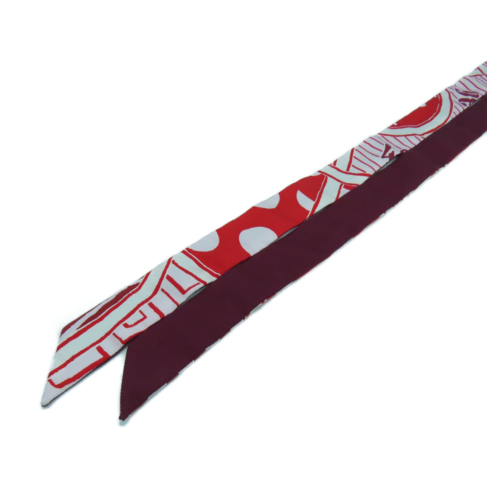 HERMES 【激減優惠】絲質Twillon絲巾紅色/白色