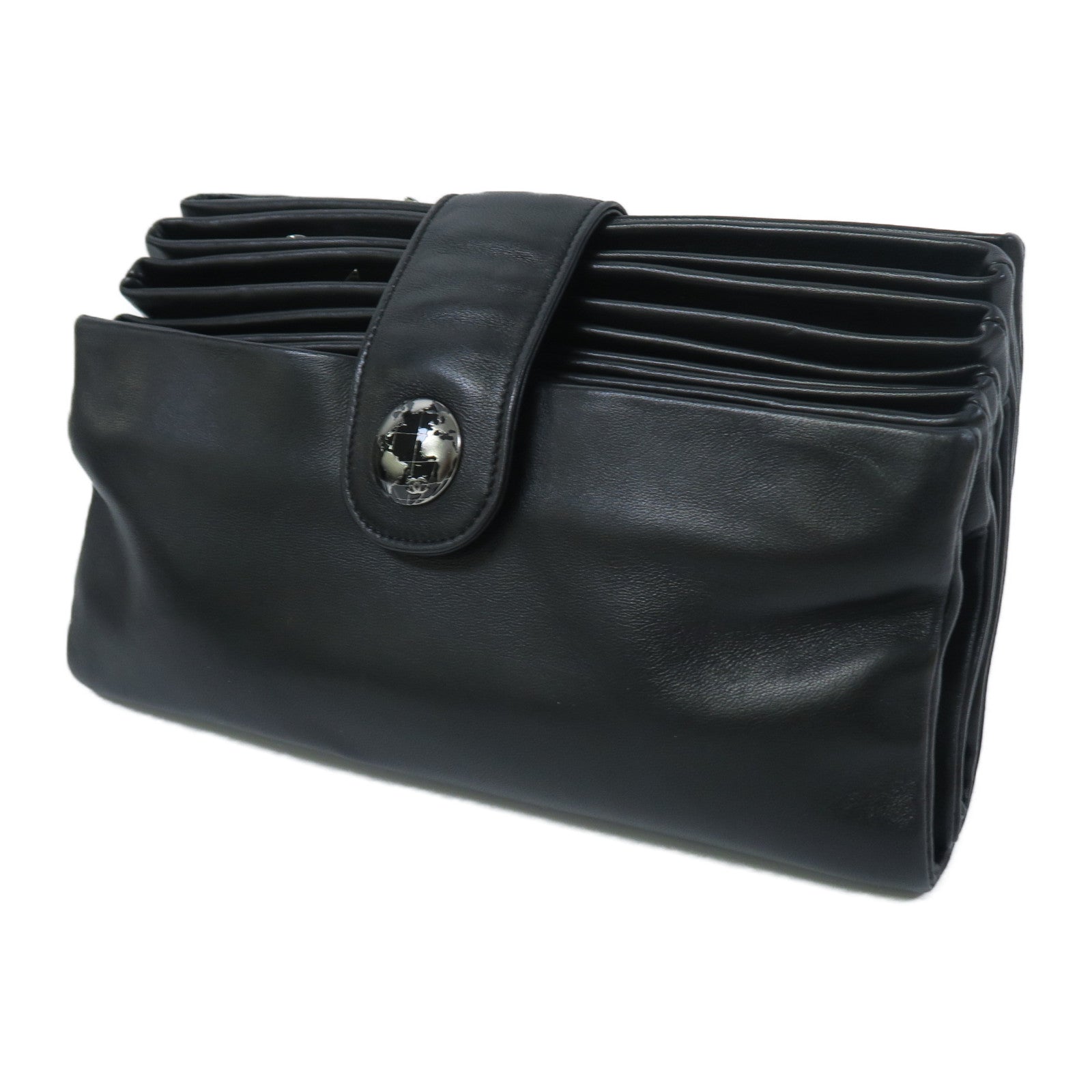 CHANEL 【激減優惠】羊皮皮革Clutch Bag銀扣手拿包黑色