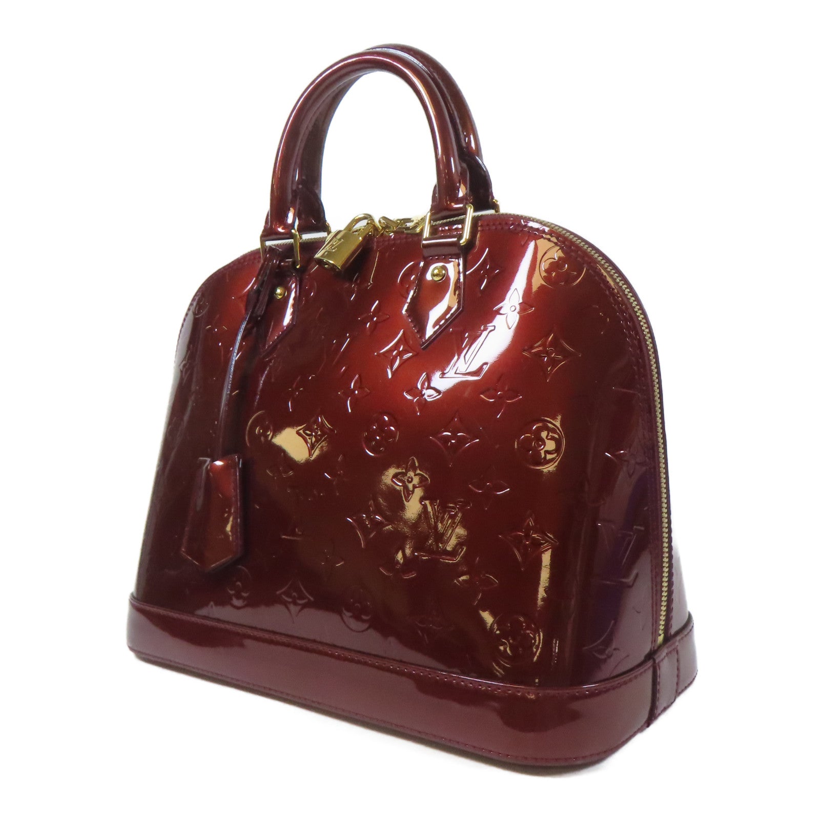 LOUIS VUITTON Vernis Alma PM金扣手挽袋深紅色