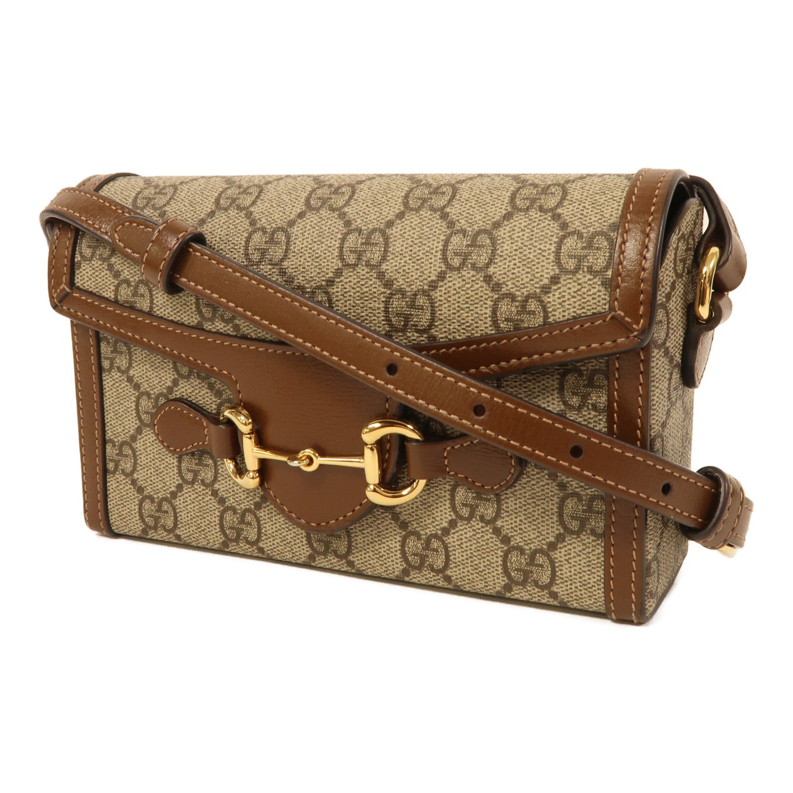 GUCCI 塗層帆布Horsebit 1955 Mini金扣肩背袋啡色
