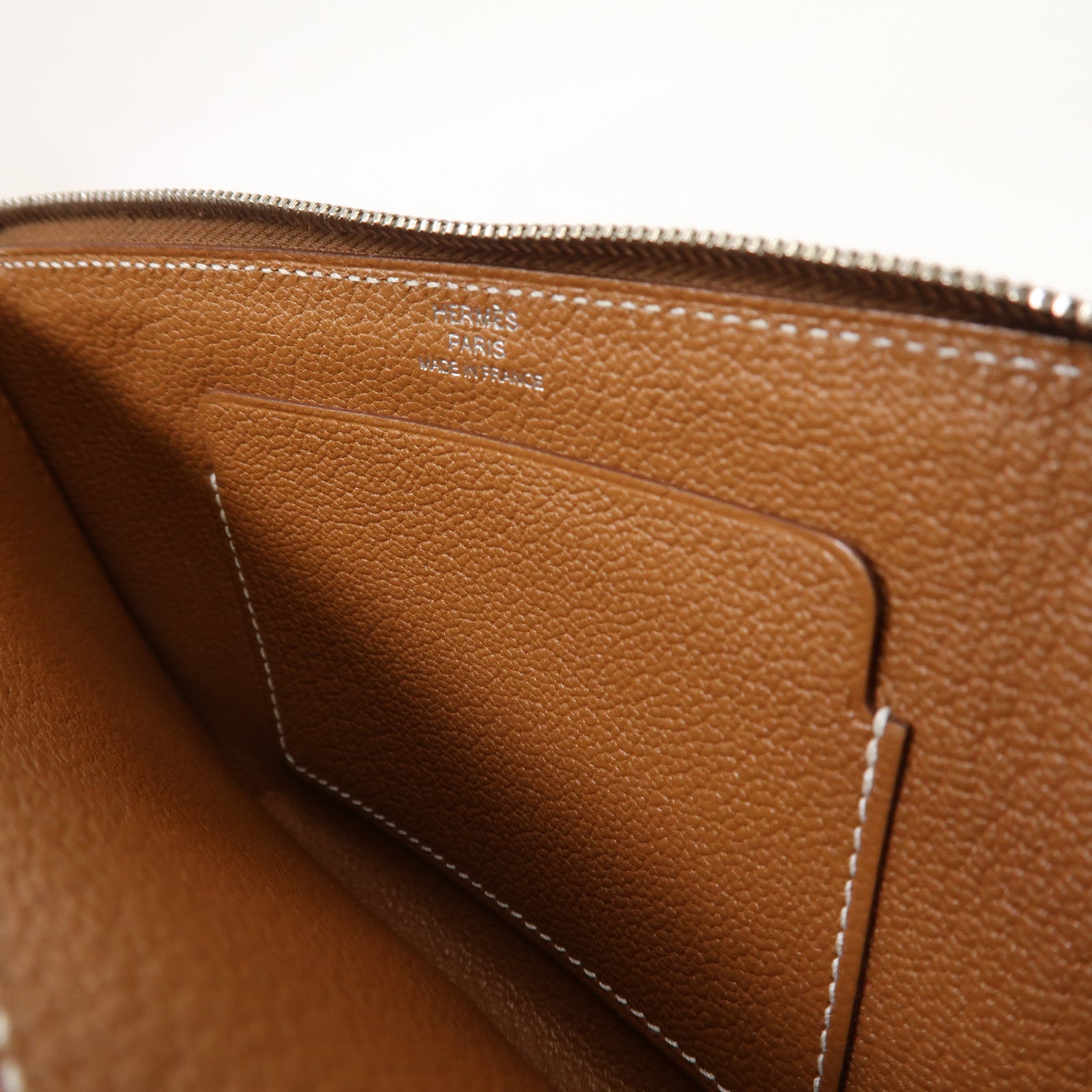 HERMES Evercolor皮革Strap GM Phone Case銀扣手機套經典駝色