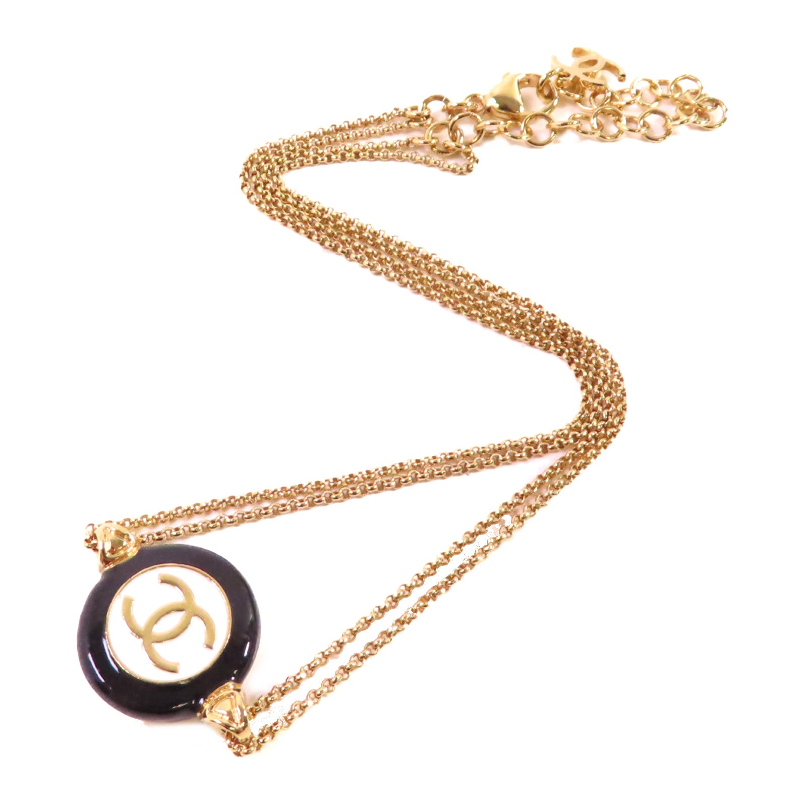 CHANEL 金屬/PVC CC Necklace金扣項鏈黑色/白色