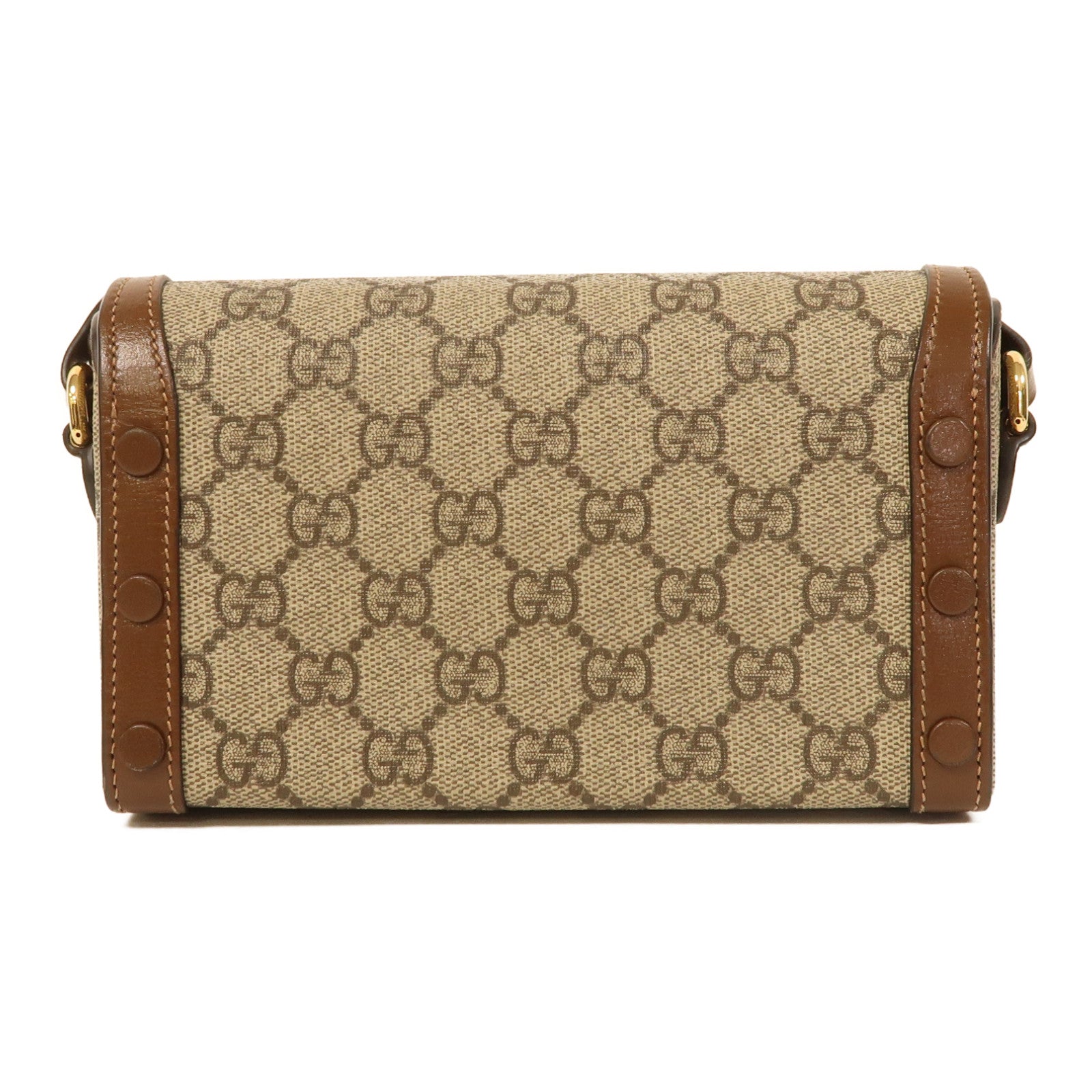 GUCCI 塗層帆布Horsebit 1955 Mini金扣肩背袋啡色