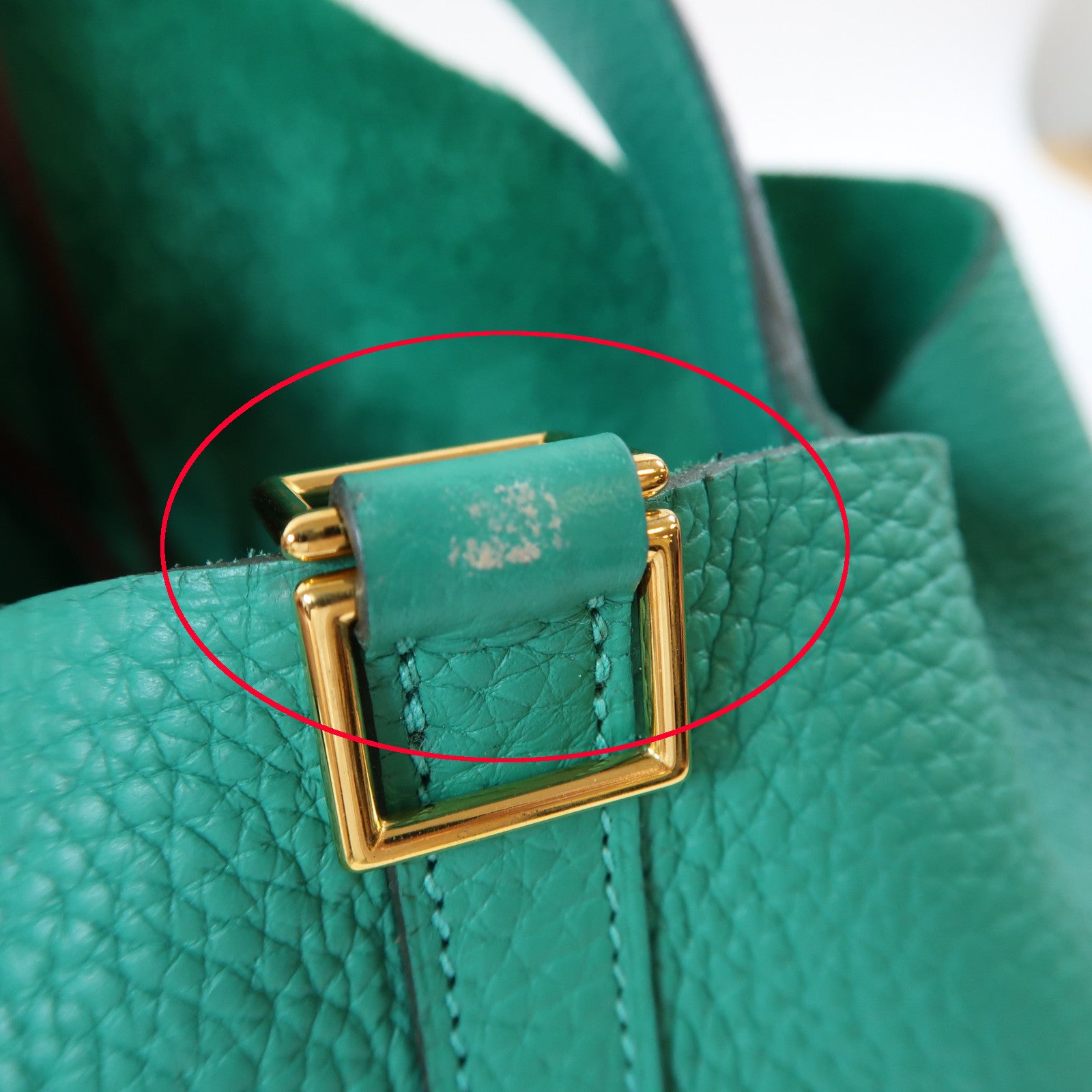 HERMES Clemence皮革Picotin PM金扣手挽袋Vert Vertigo/綠色