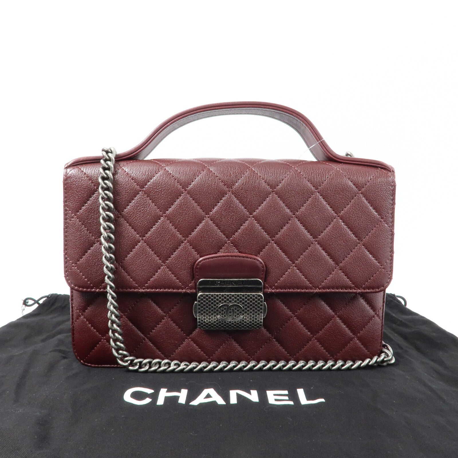 CHANEL 牛皮皮革CC University Flap Bag鏈帶手挽肩背兩用袋