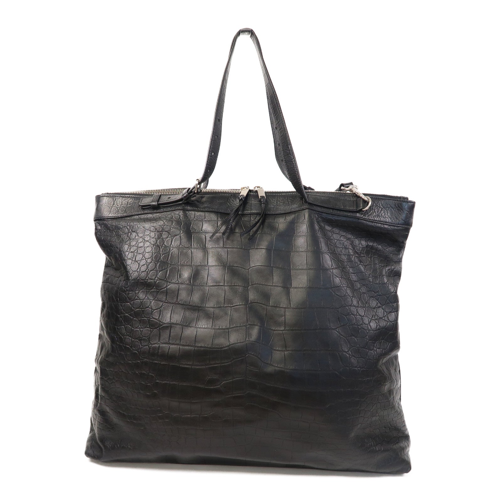 SAINT LAURENT 【激減優惠】牛皮皮革Shoulder Bag銀扣手挽肩背兩用袋黑色