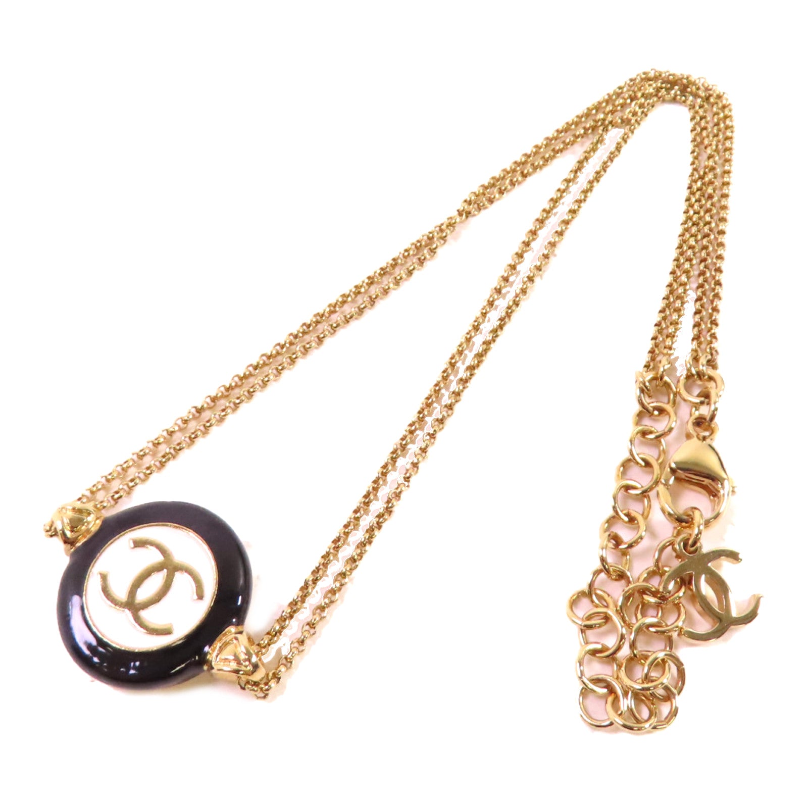 CHANEL 金屬/PVC CC Necklace金扣項鏈黑色/白色